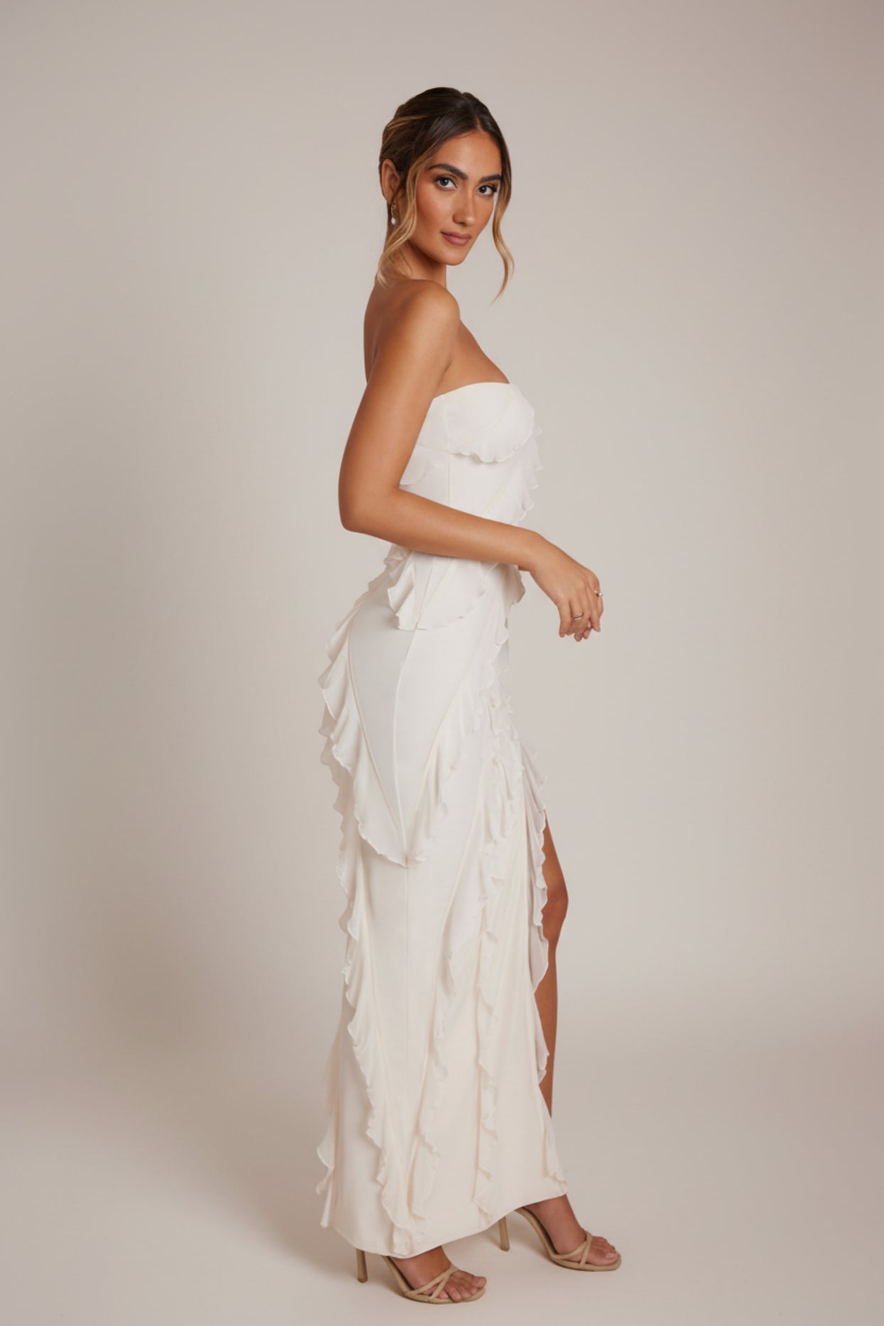 Bandeau Ruffle Detail Maxi Dress in Ivory - 8