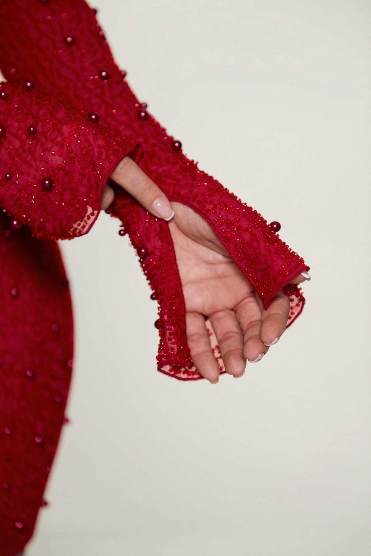 Long Sleeve Deep Plunge Mini Dress in Red - 8