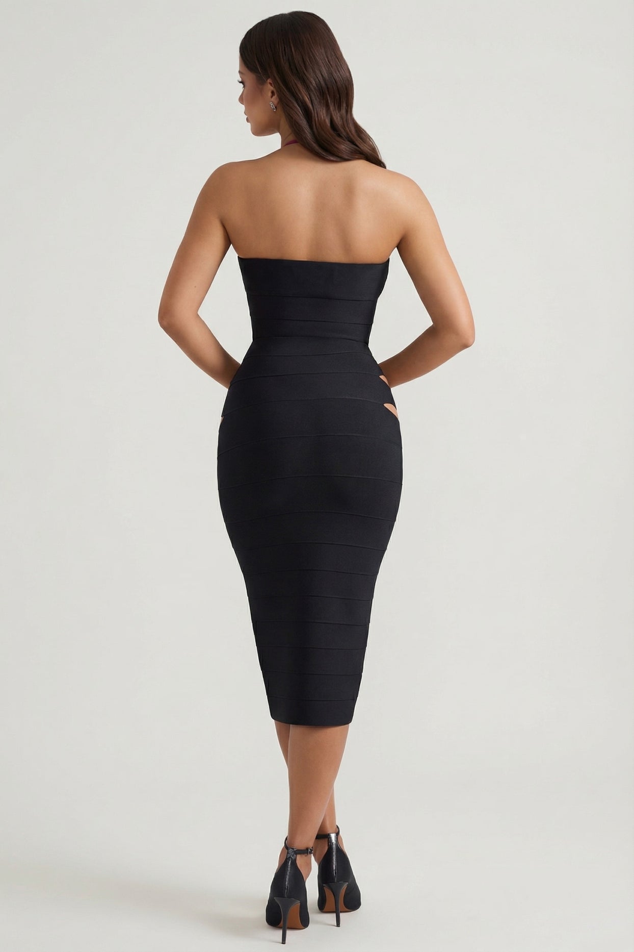 Cut-Out Halterneck Bodycon Midaxi Dress in Black - 2