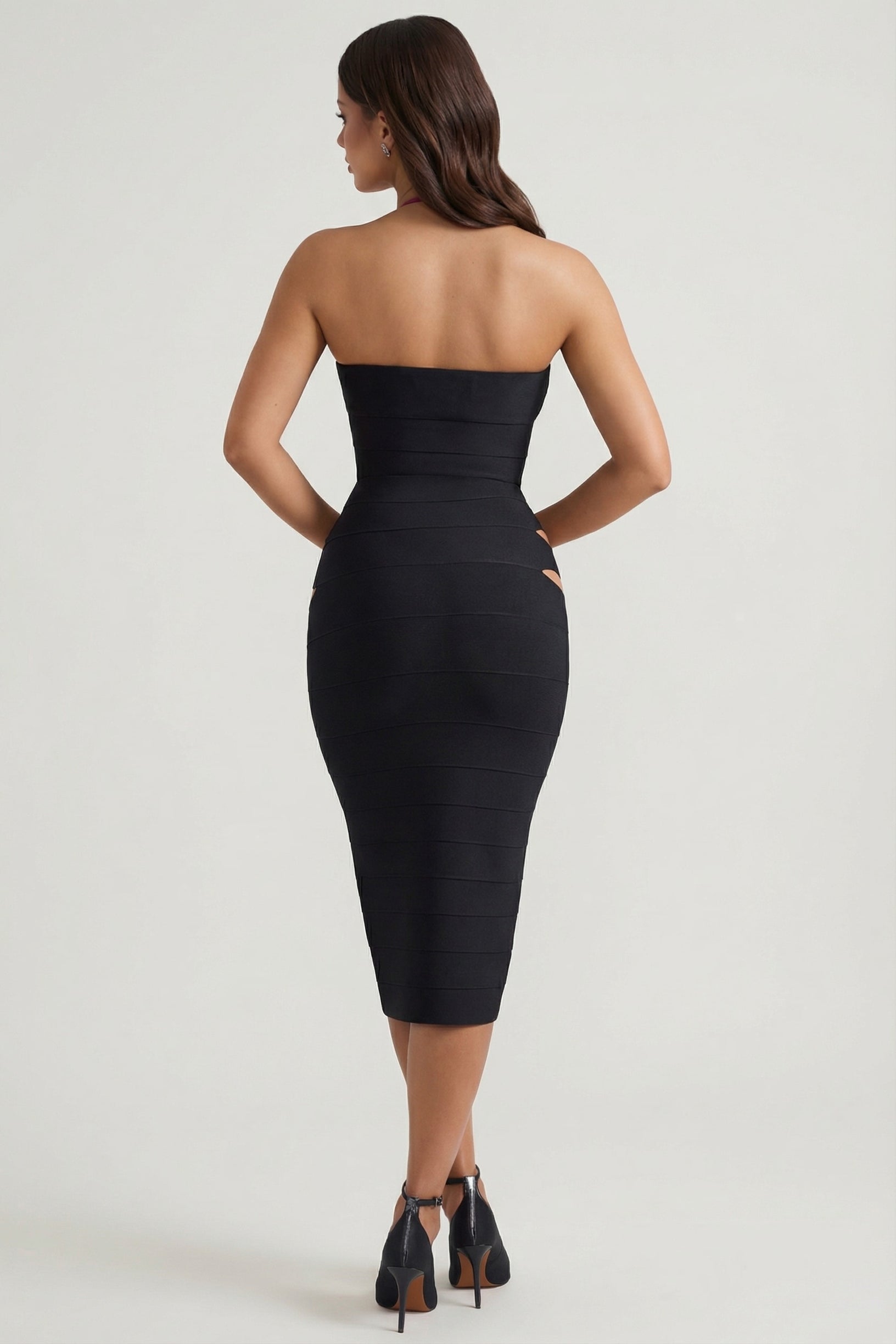 Cut-Out Halterneck Bodycon Midaxi Dress in Black - 2