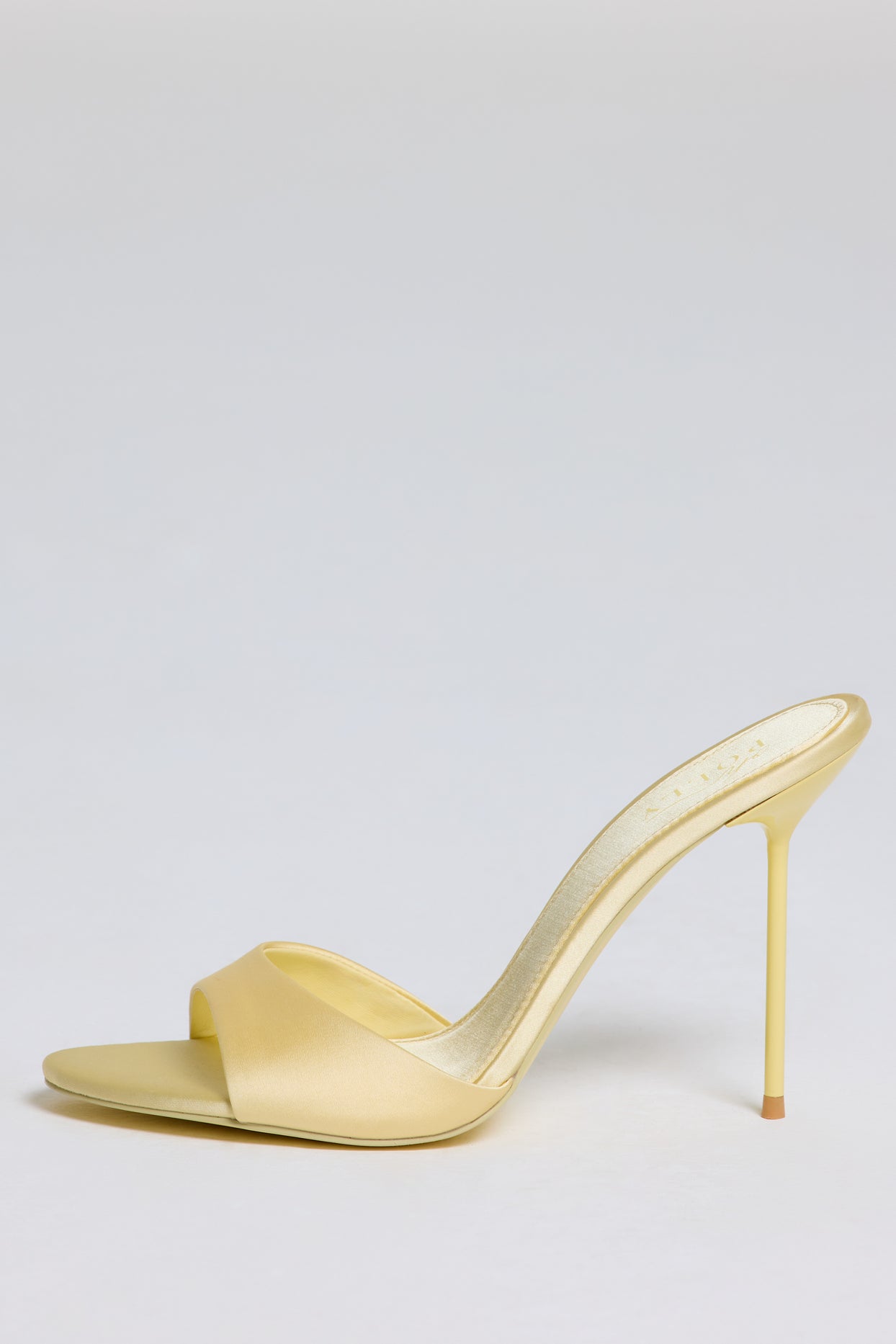 Satin Heeled Mule Sandal in Butter Yellow - 5