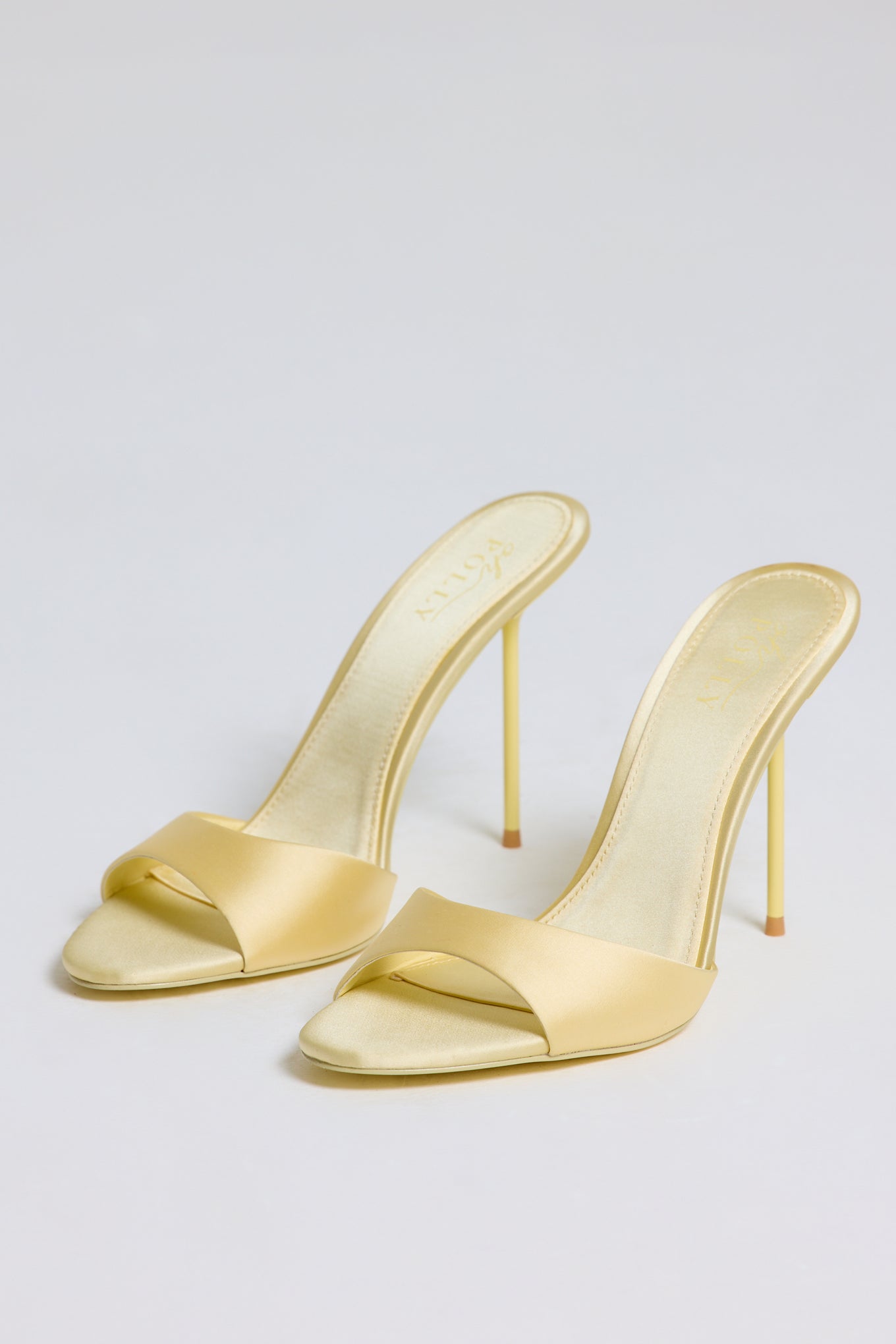 Satin Heeled Mule Sandal in Butter Yellow - 1