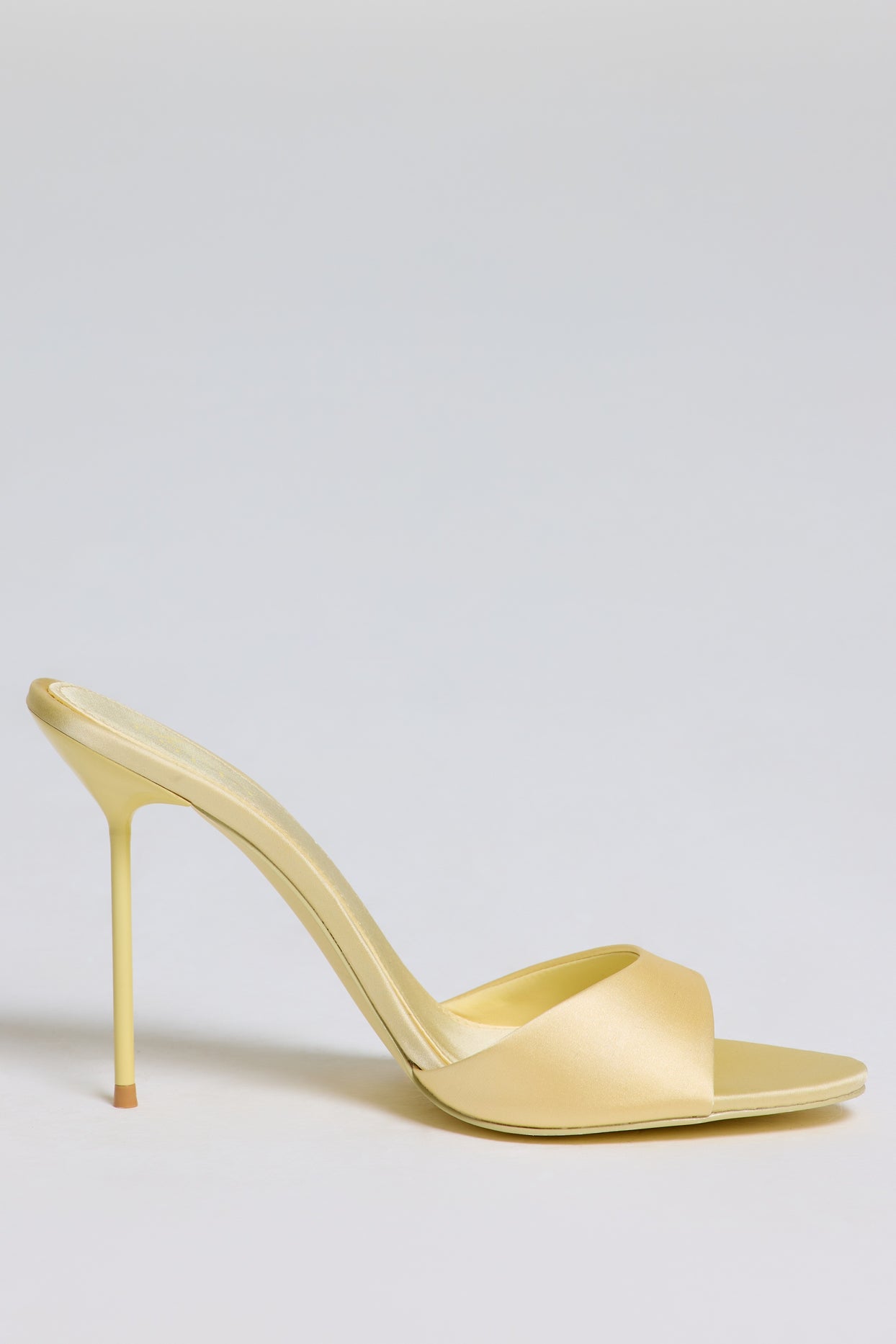 Satin Heeled Mule Sandal in Butter Yellow - 4