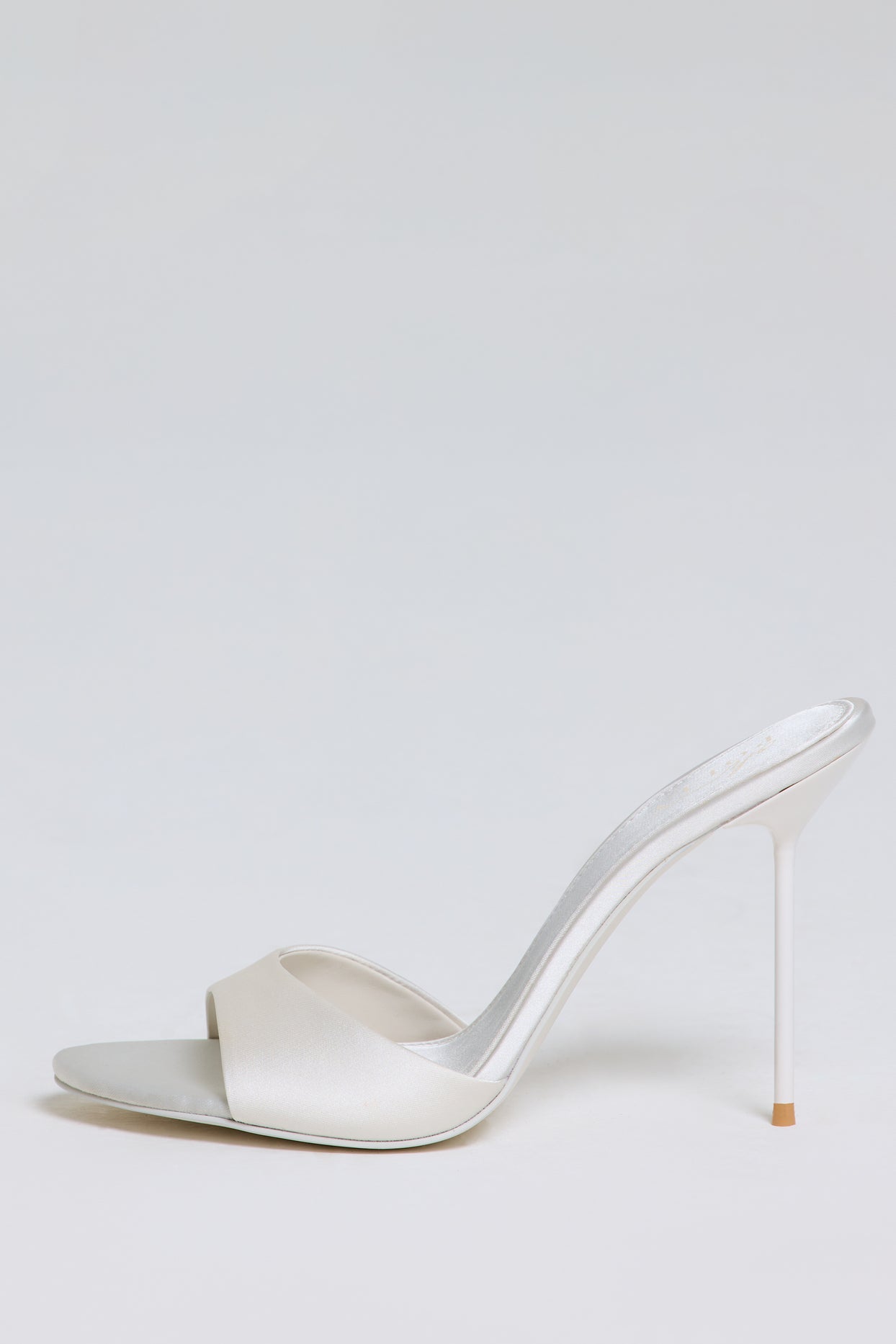 Satin Heeled Mule Sandal in Pearl White - 5