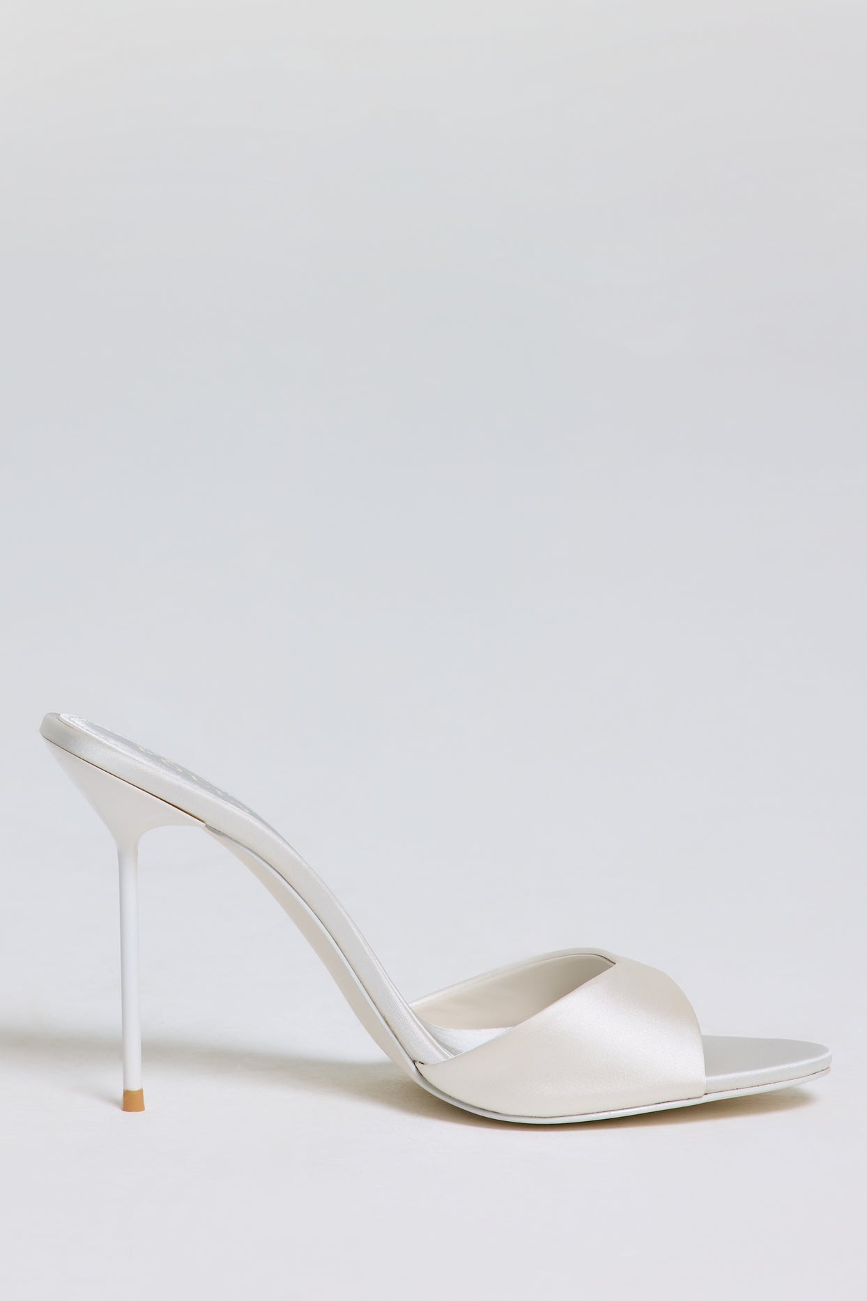 Satin Heeled Mule Sandal in Pearl White - 4