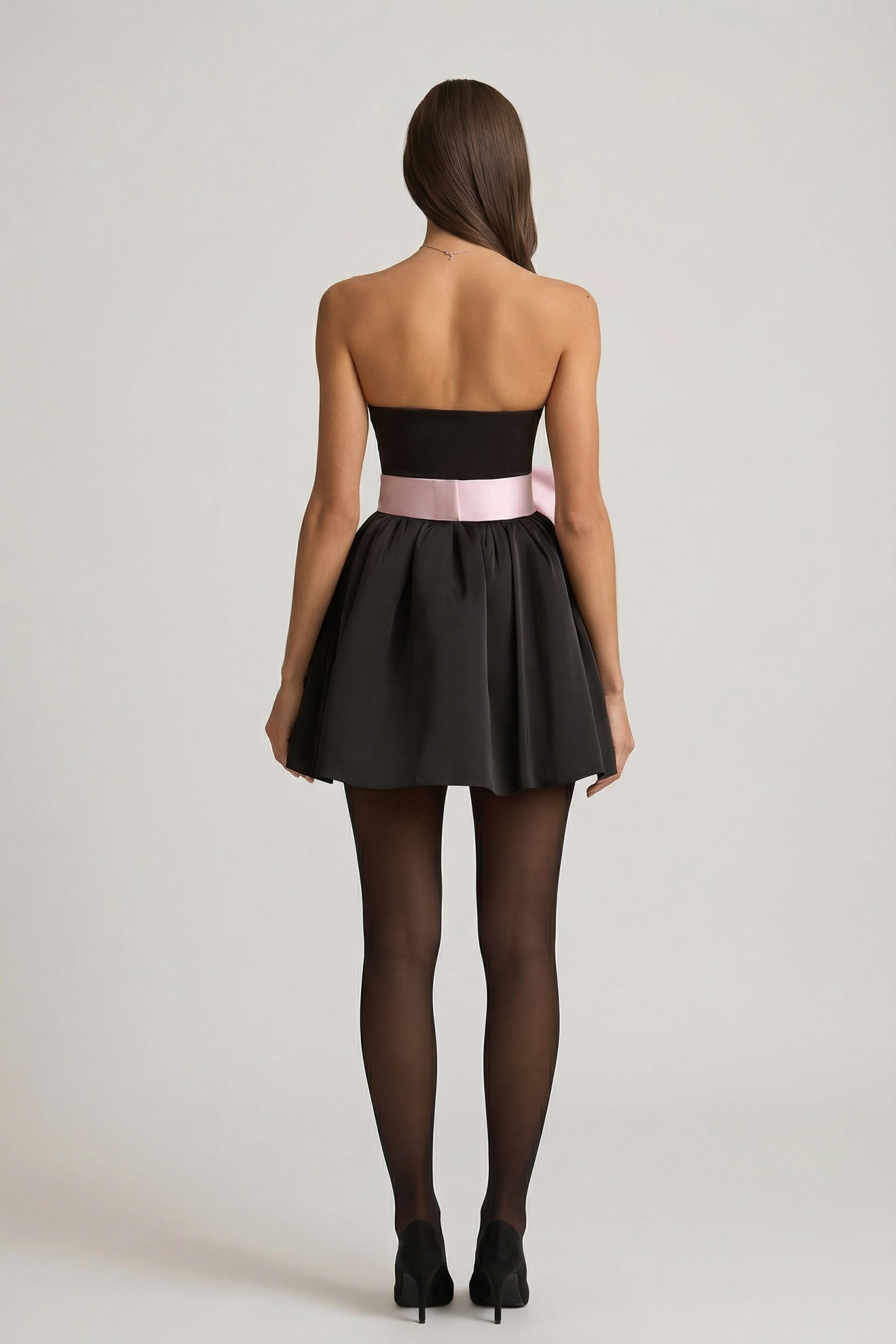 Bow-Detail Corset Mini Dress in Black - 2