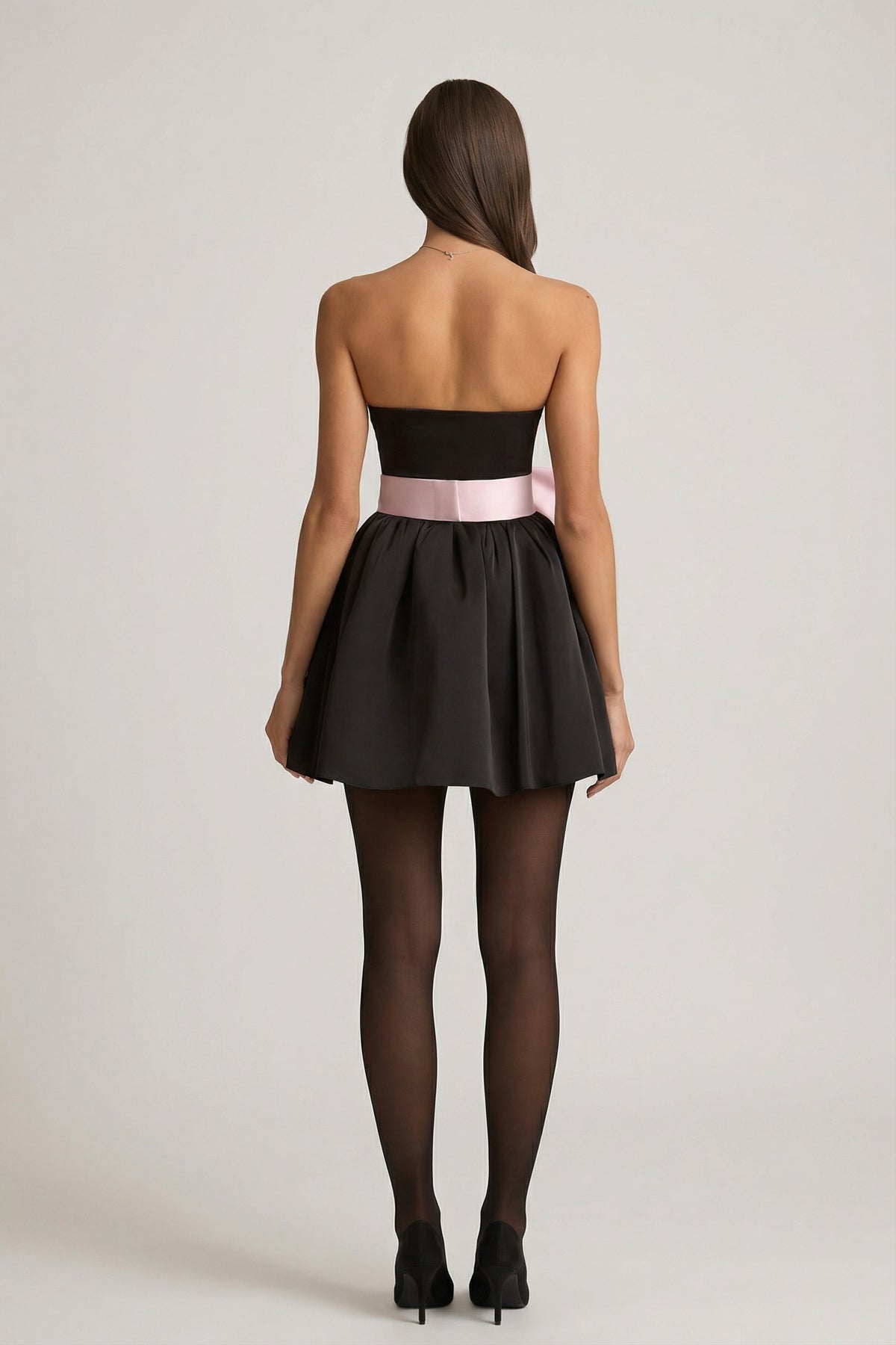 Bow-Detail Corset Mini Dress in Black