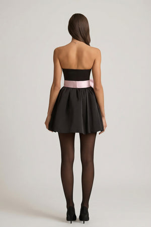 Bow-Detail Corset Mini Dress in Black