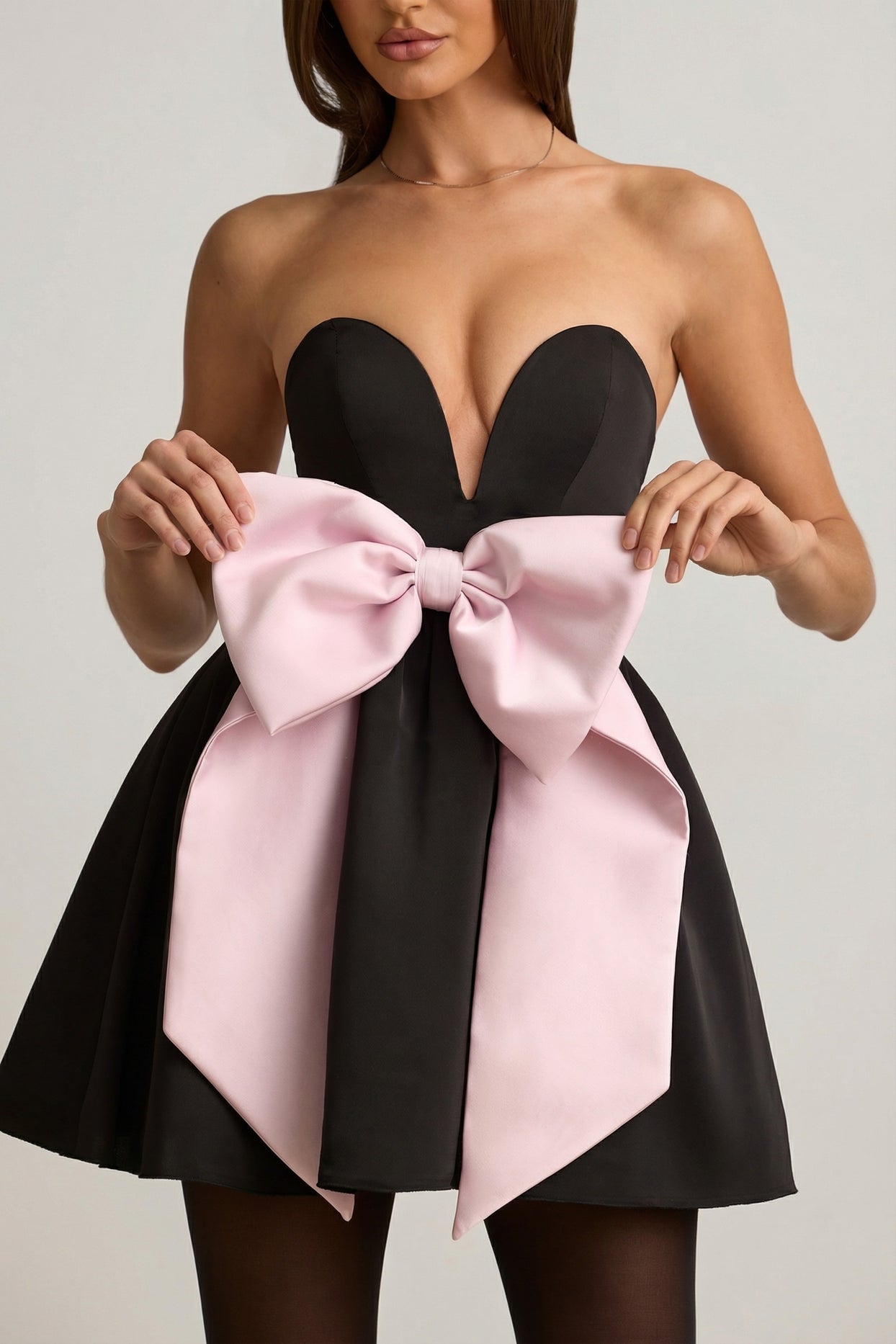 Bow-Detail Corset Mini Dress in Black - 4