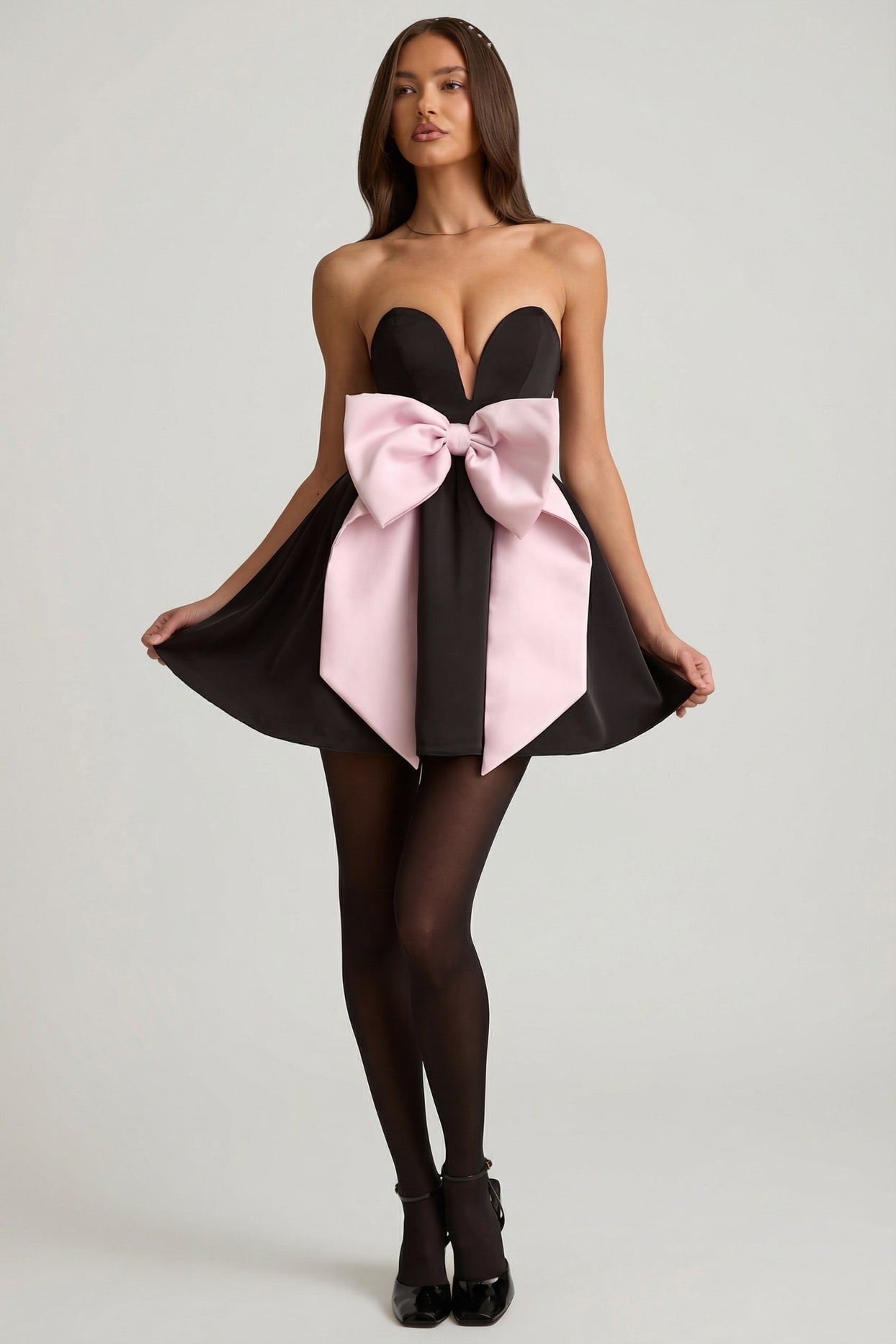 Bow-Detail Corset Mini Dress in Black - 5