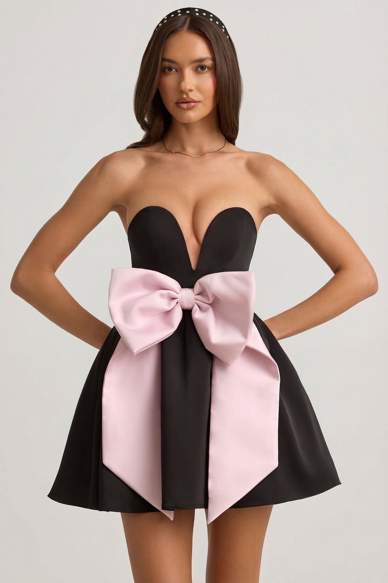Bow-Detail Corset Mini Dress in Black - 6