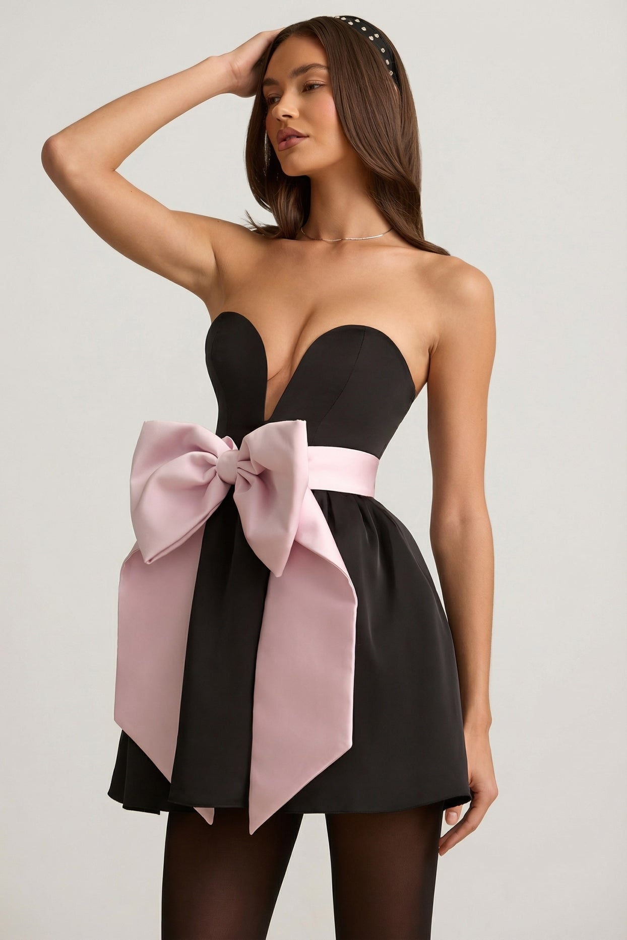 Bow-Detail Corset Mini Dress in Black - 7