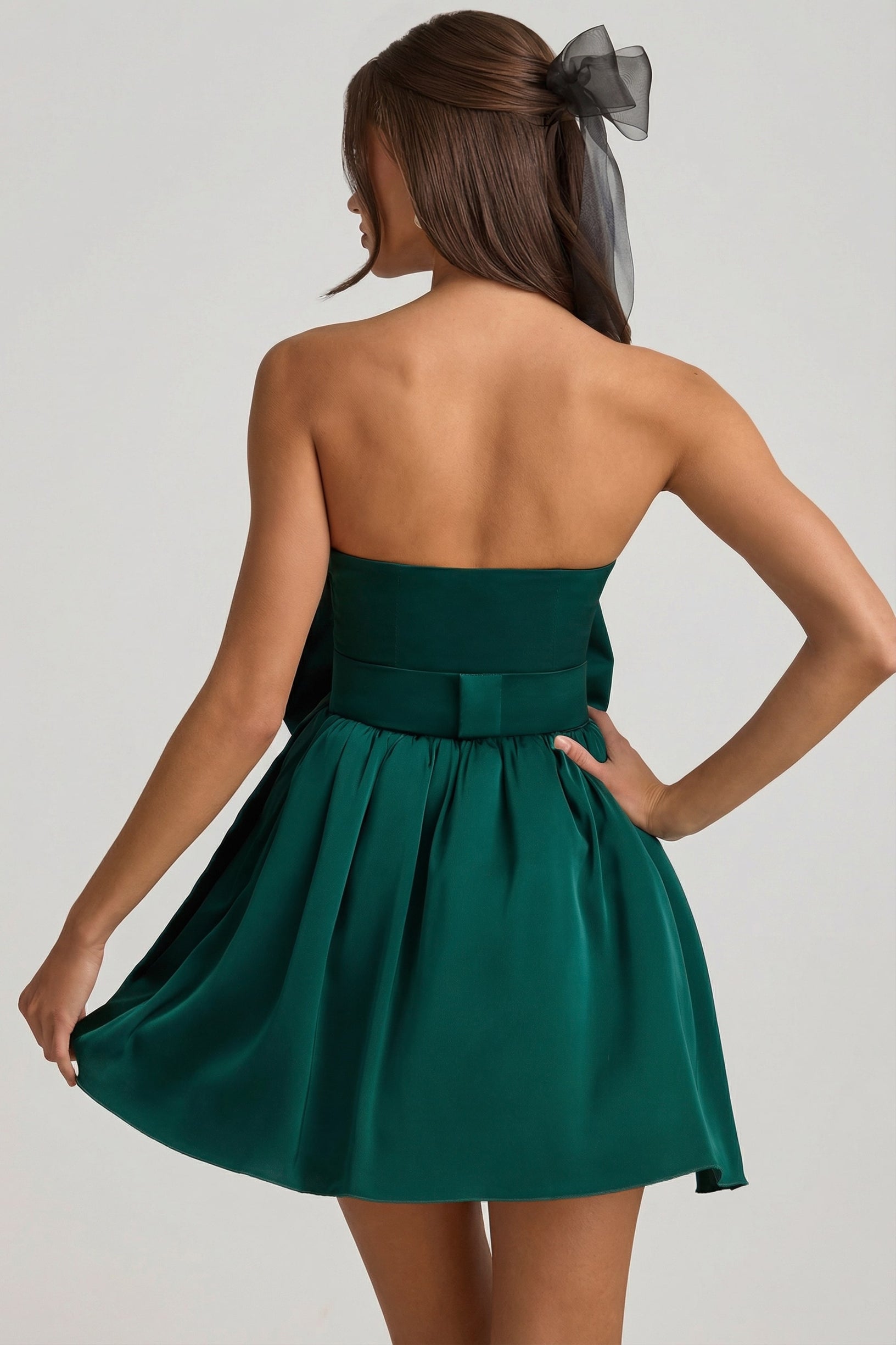 Bow-Detail Corset Mini Dress in Emerald Green - 2