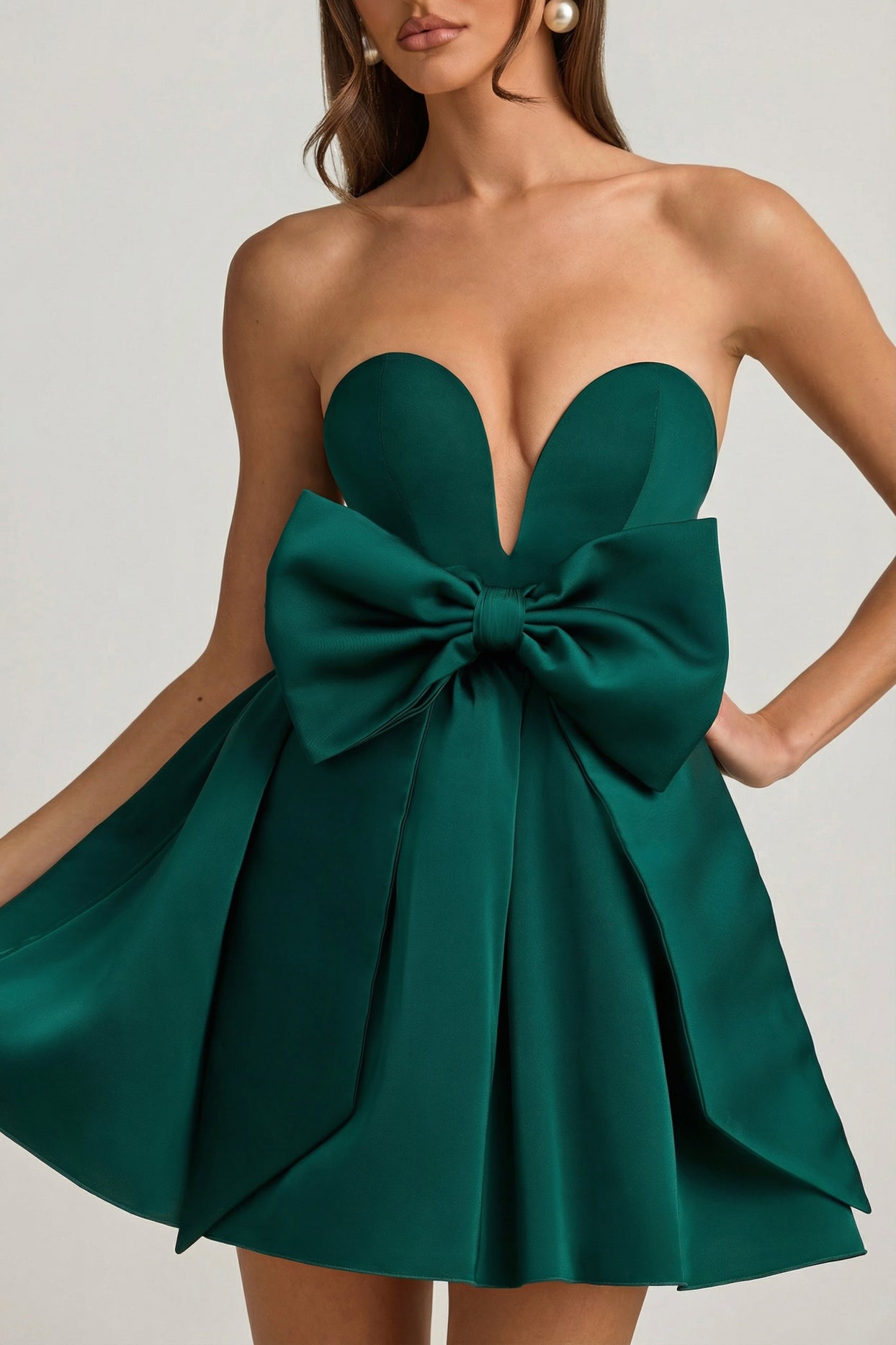 Bow-Detail Corset Mini Dress in Emerald Green - 4