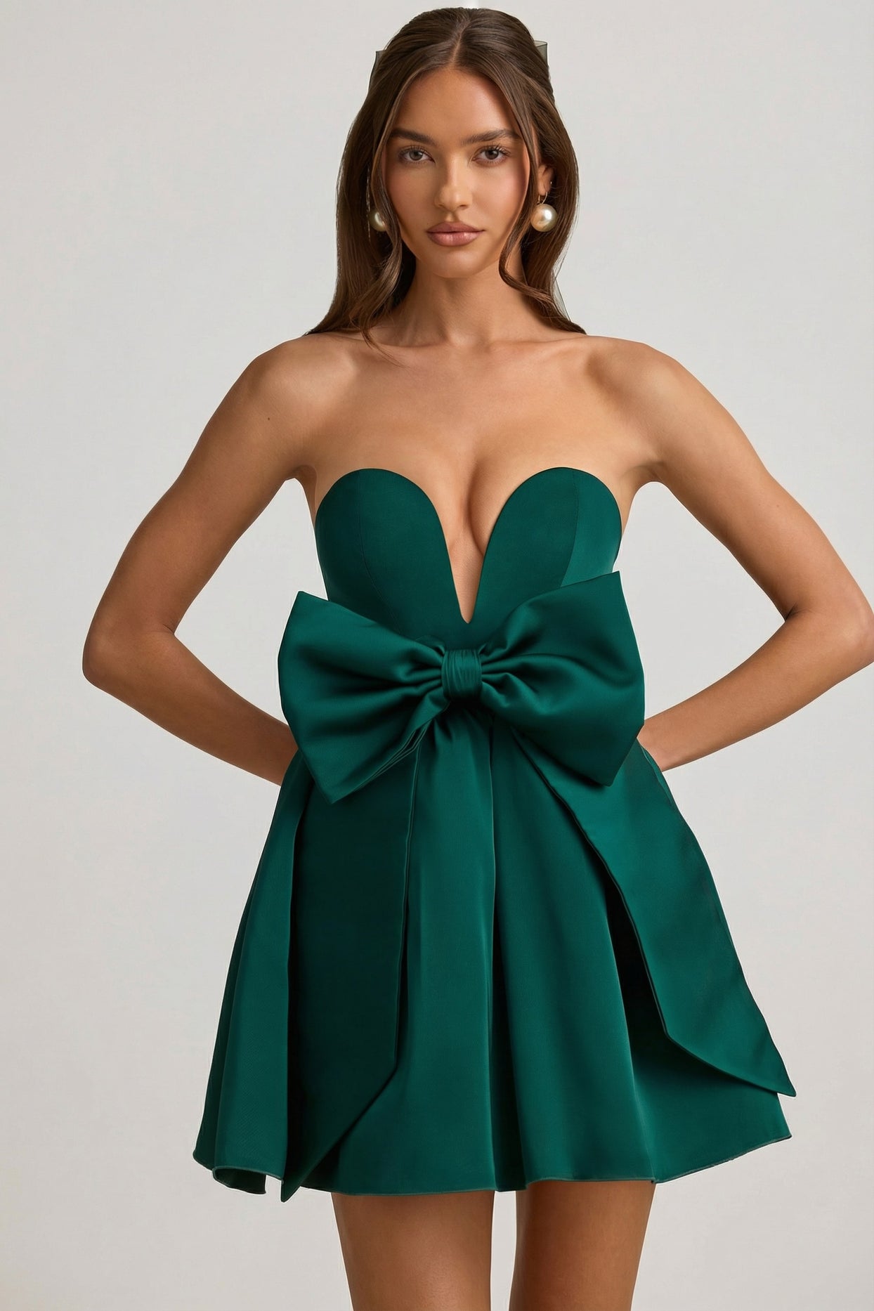Bow-Detail Corset Mini Dress in Emerald Green - 7