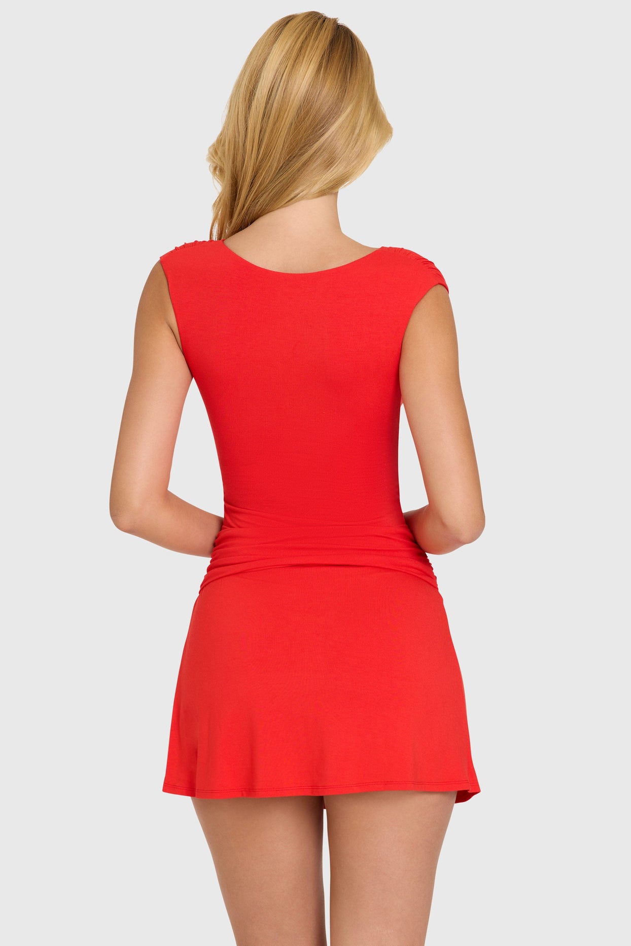 Modal Wrap Mini Dress in Cherry - 7