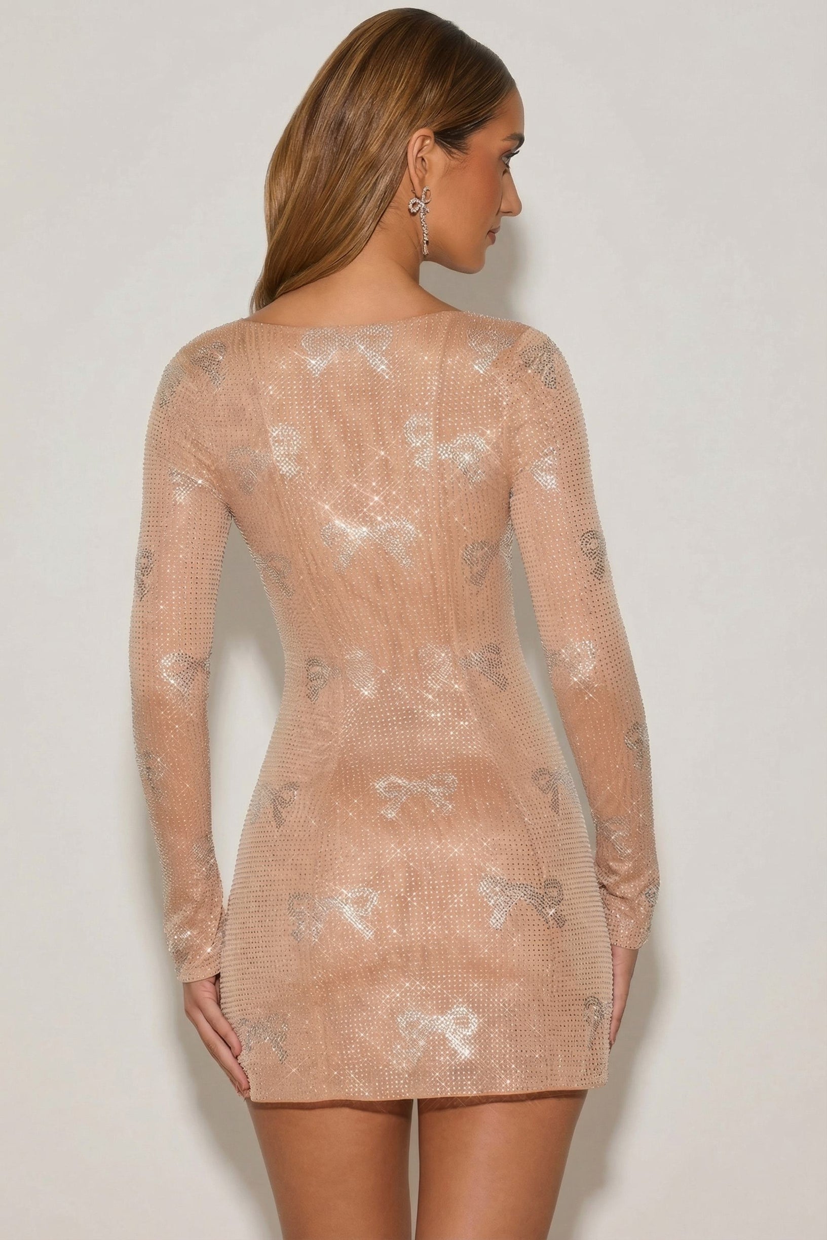 Embellished Sweetheart A-Line Mini Dress in Almond - 2