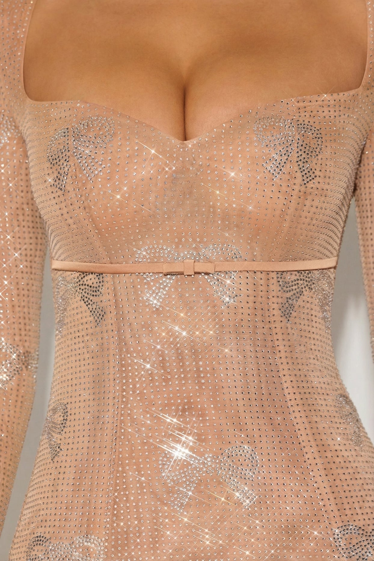 Embellished Sweetheart A-Line Mini Dress in Almond - 3