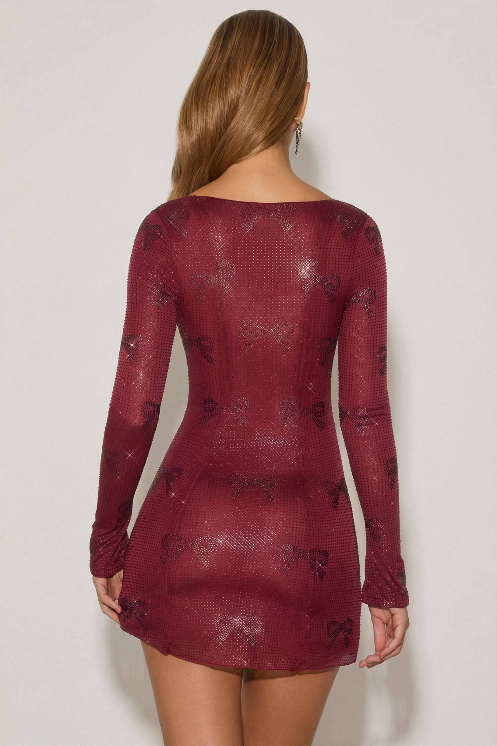 Embellished Sweetheart A-Line Mini Dress in Wine Red - 2