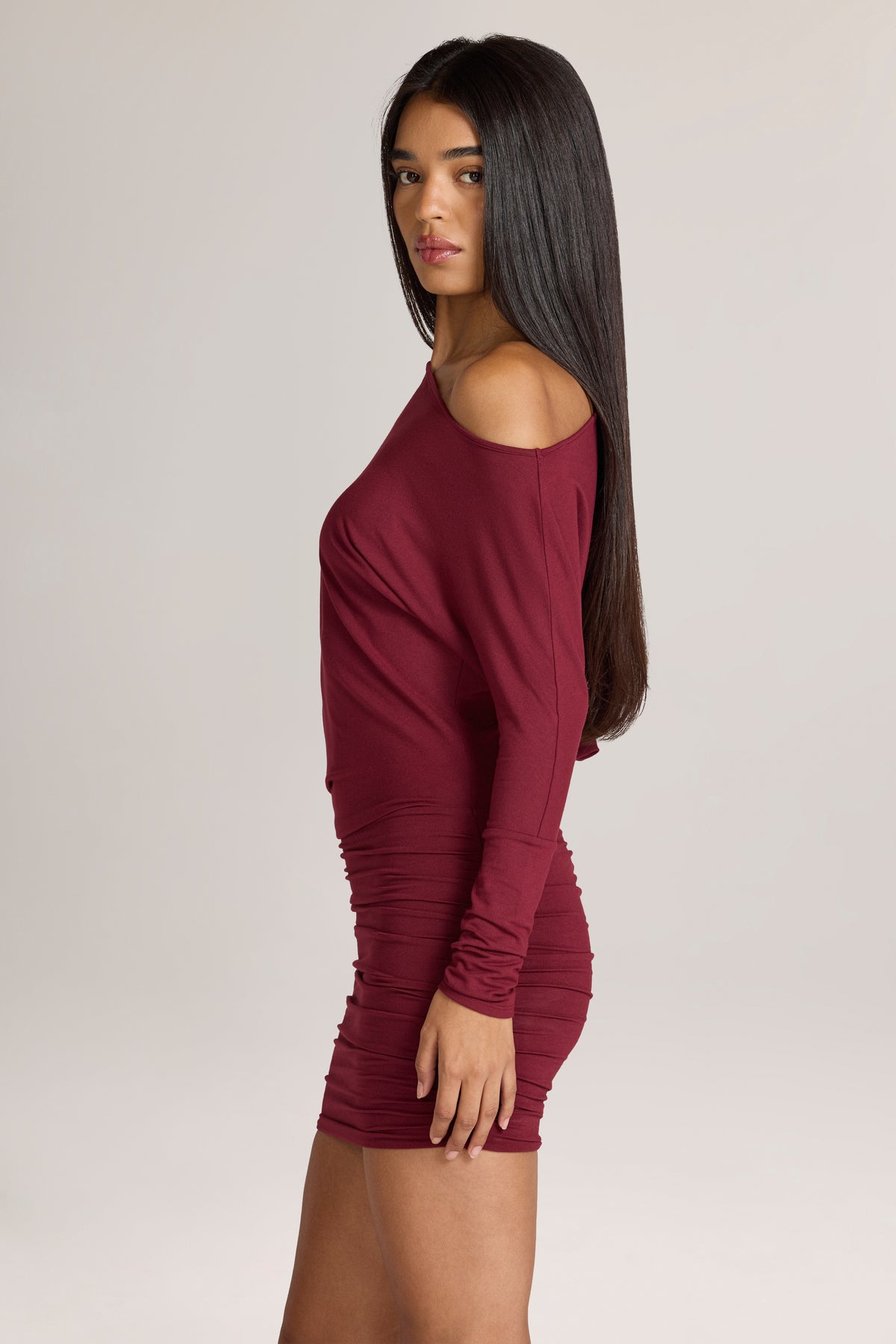 Modal Off-Shoulder Mini Dress in Wine