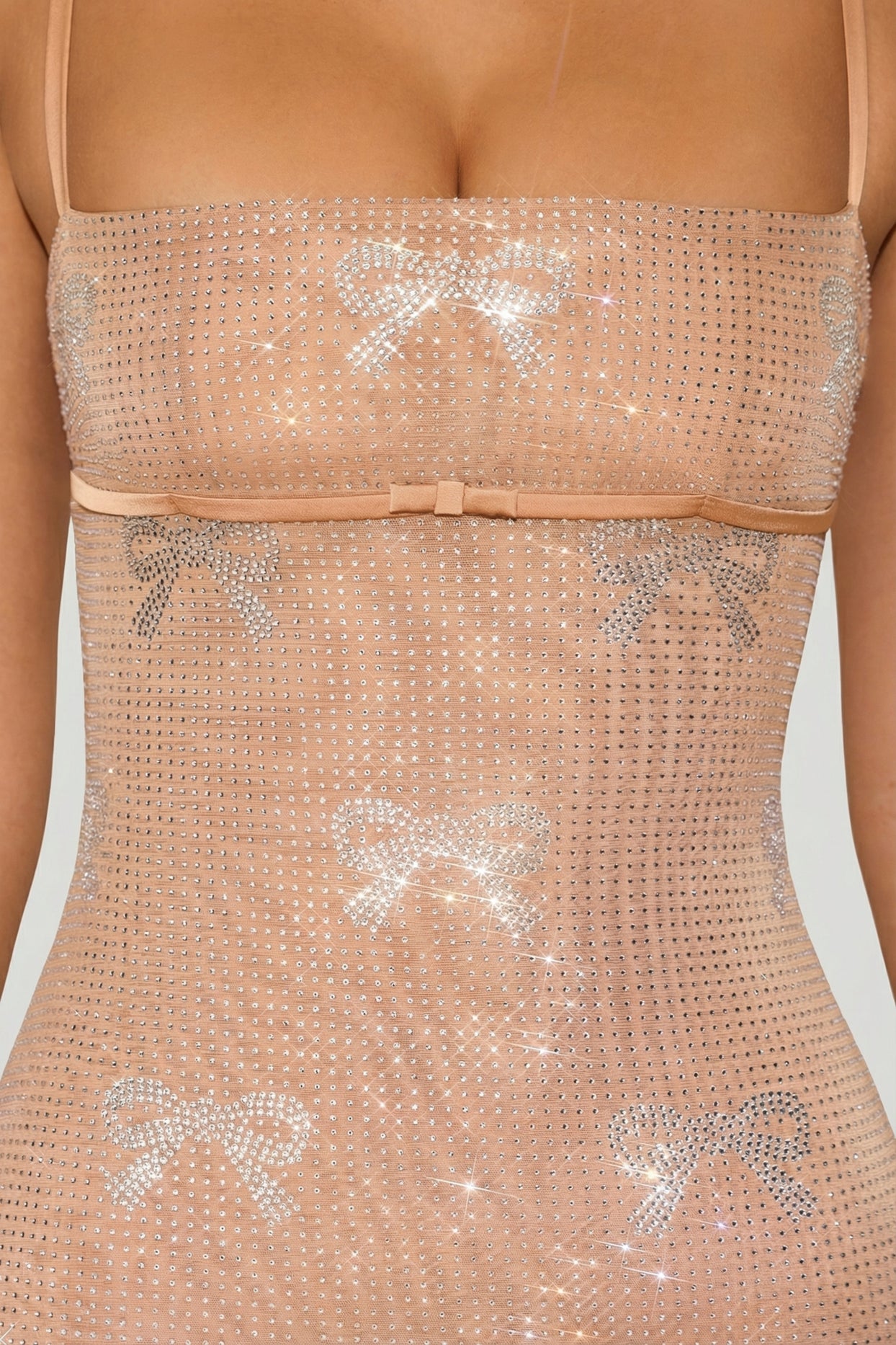 Embellished Bow-Detail Mini Dress in Almond - 7