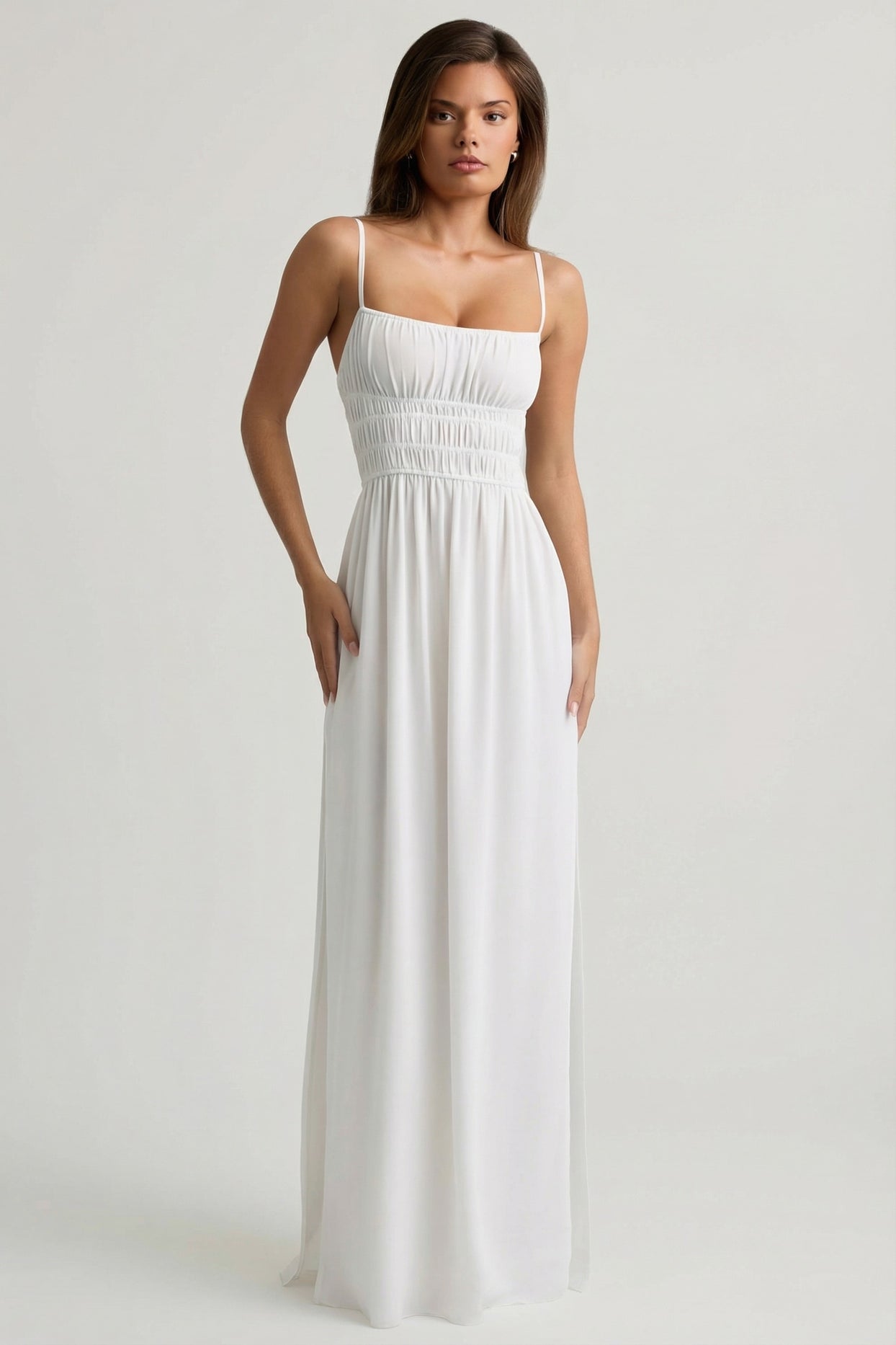 Shirred Camisole Maxi Dress in White - 6