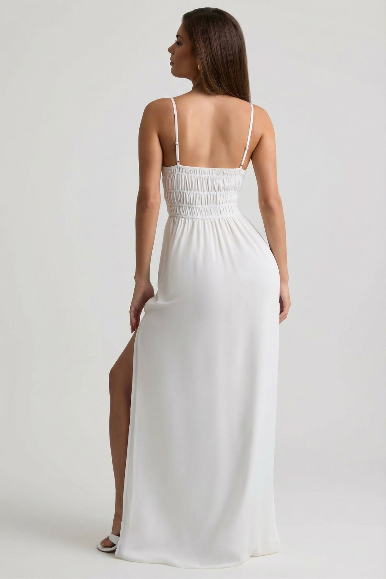 Shirred Camisole Maxi Dress in White - 4