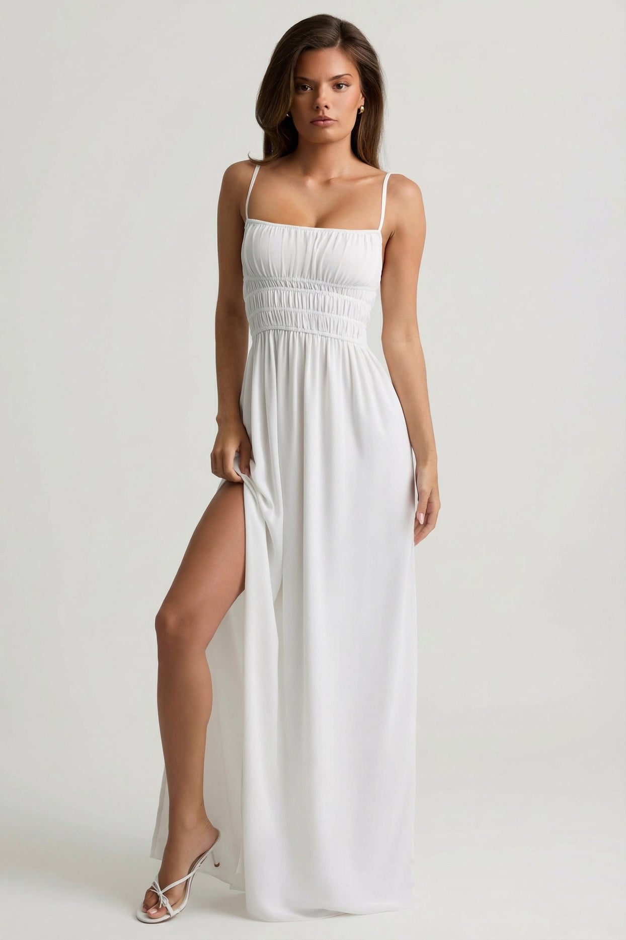 Shirred Camisole Maxi Dress in White - 7