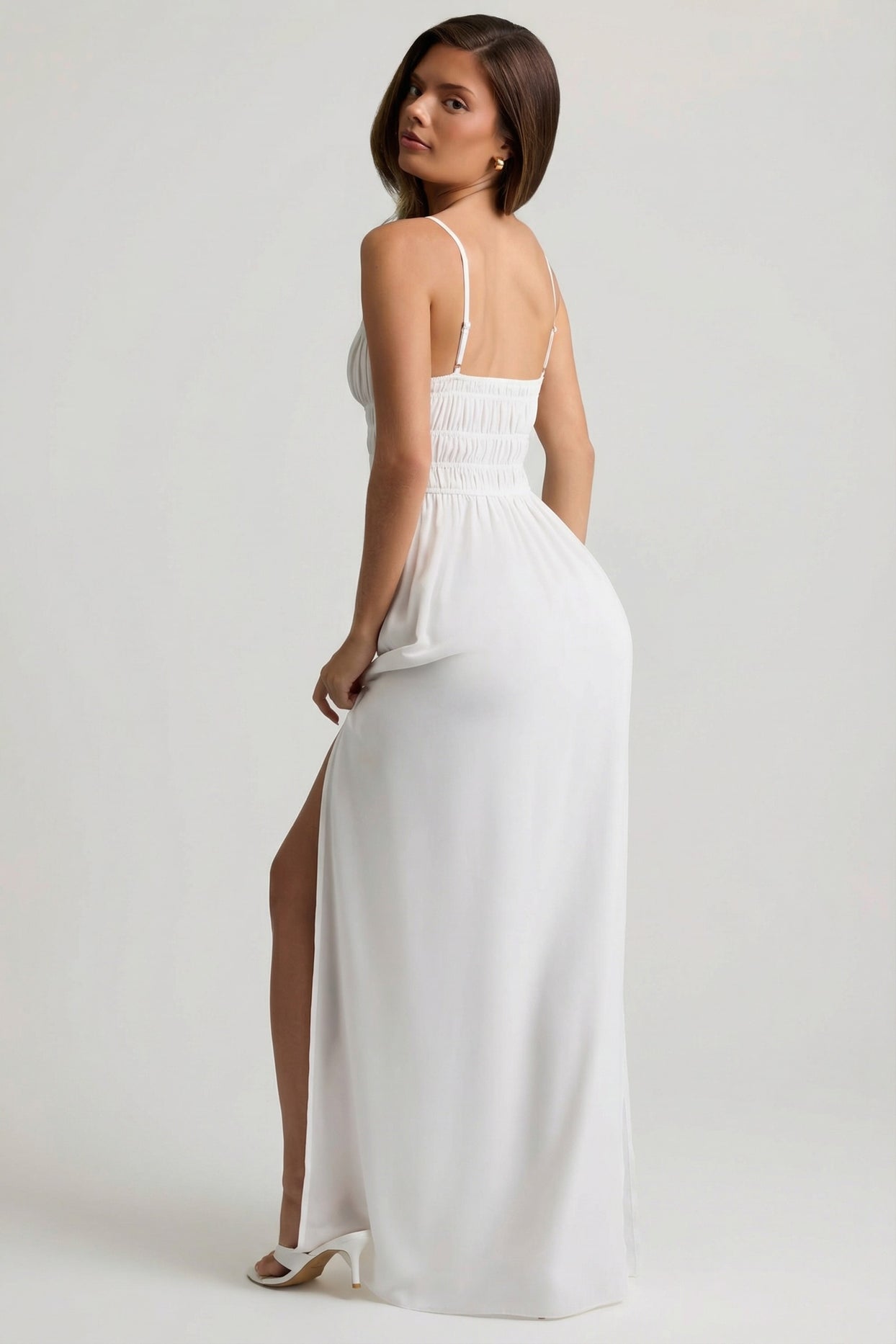 Shirred Camisole Maxi Dress in White - 2