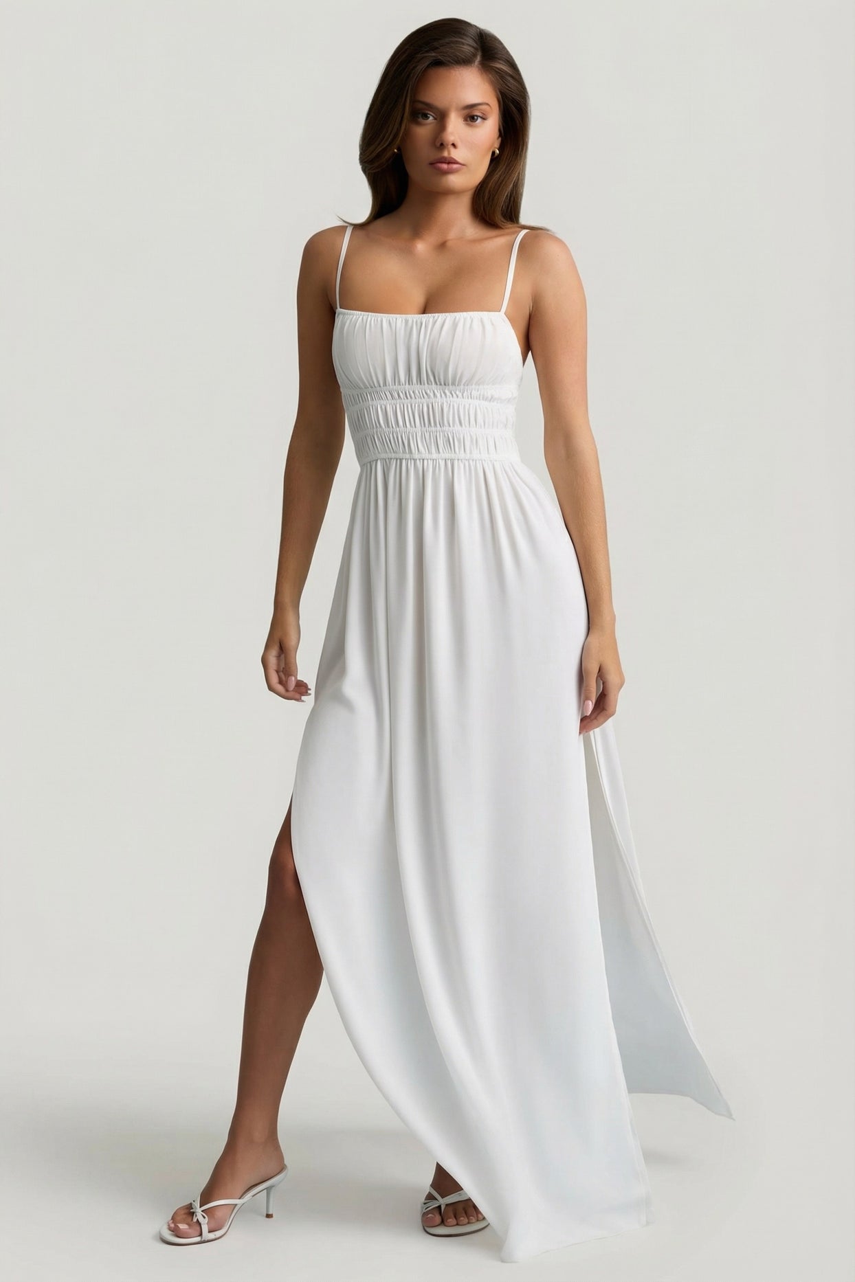Shirred Camisole Maxi Dress in White - 1