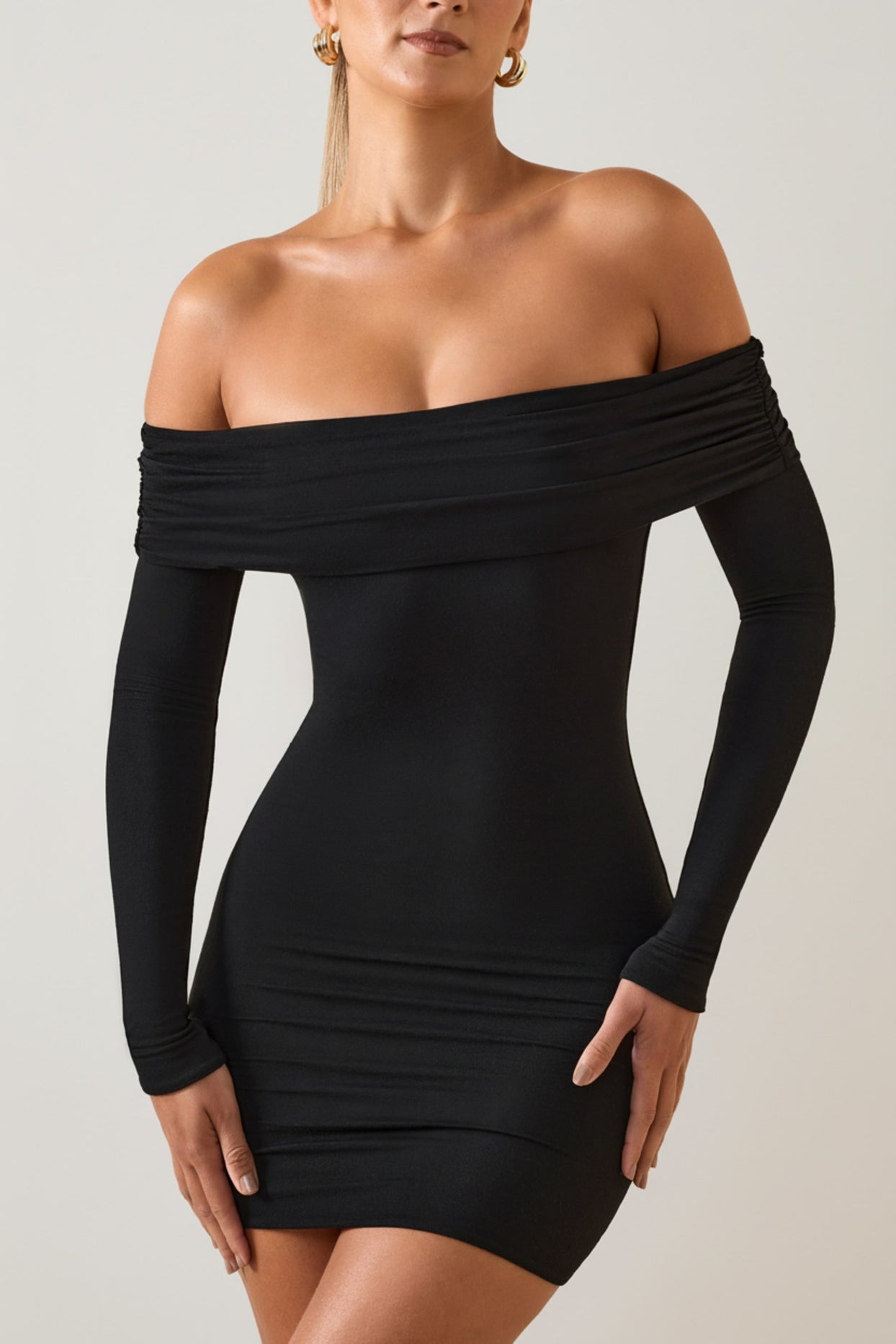 Modal Off-Shoulder Mini Dress in Black - 4