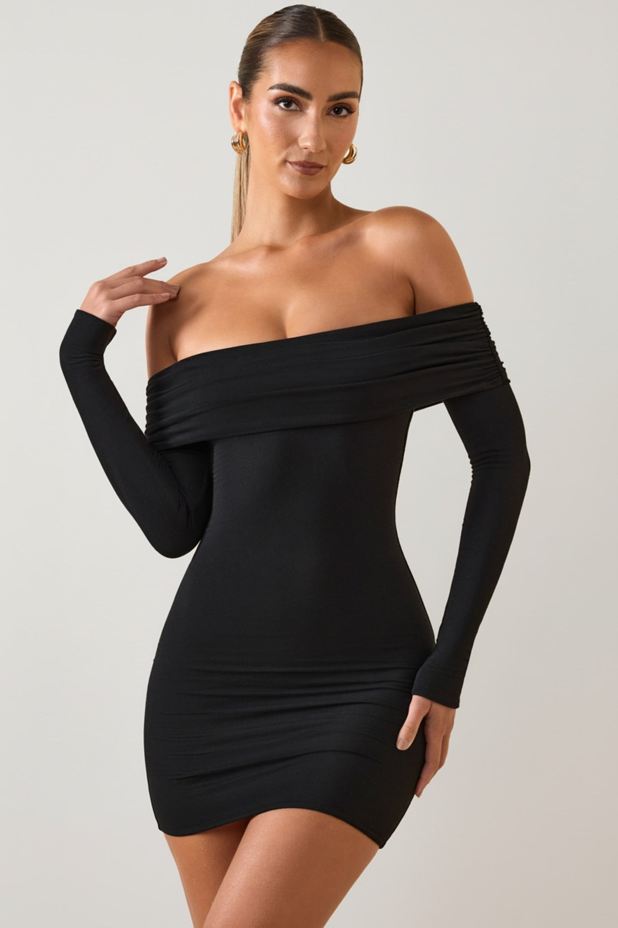 Modal Off-Shoulder Mini Dress in Black - 6