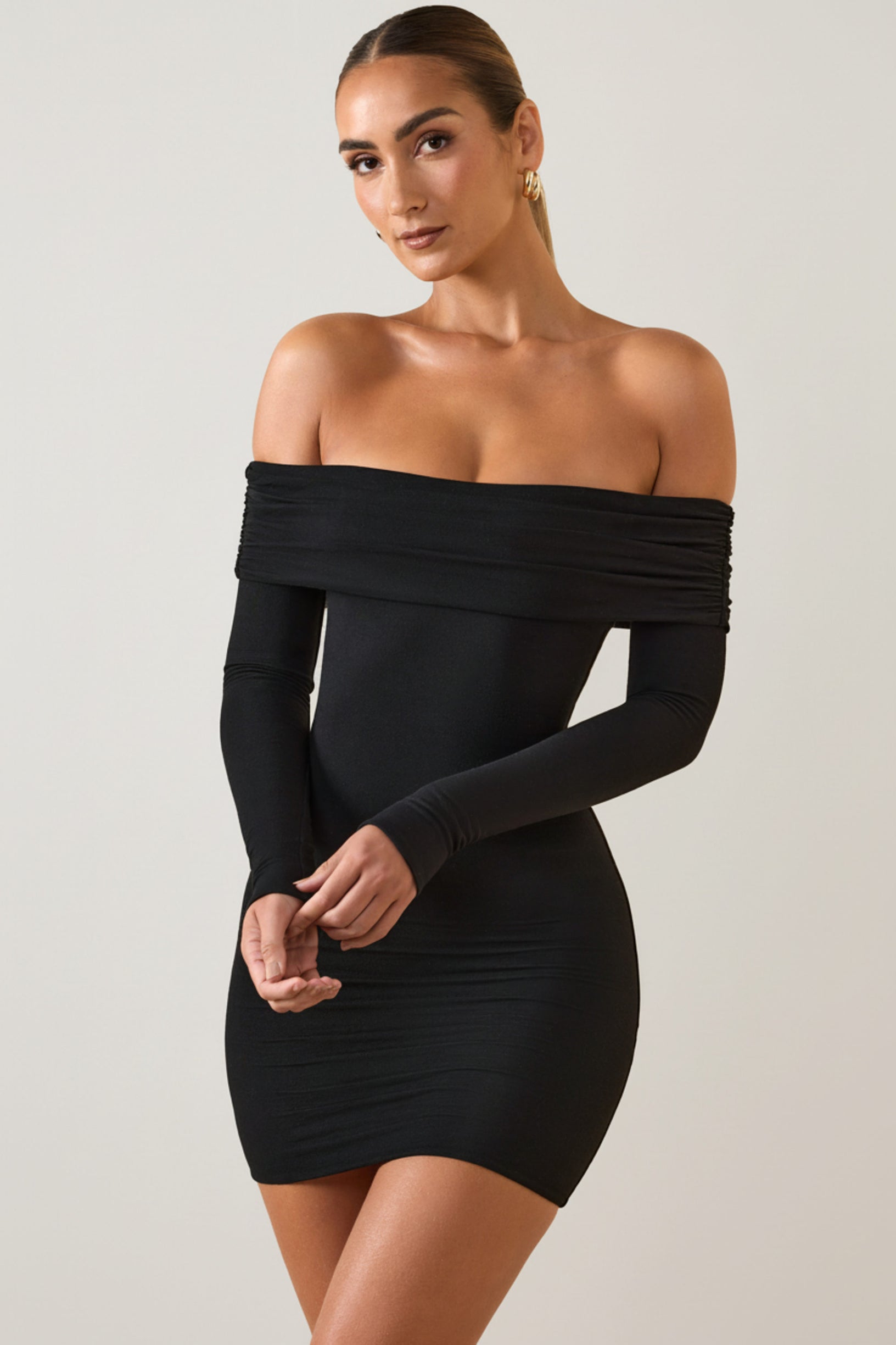 Modal Off-Shoulder Mini Dress in Black - 1
