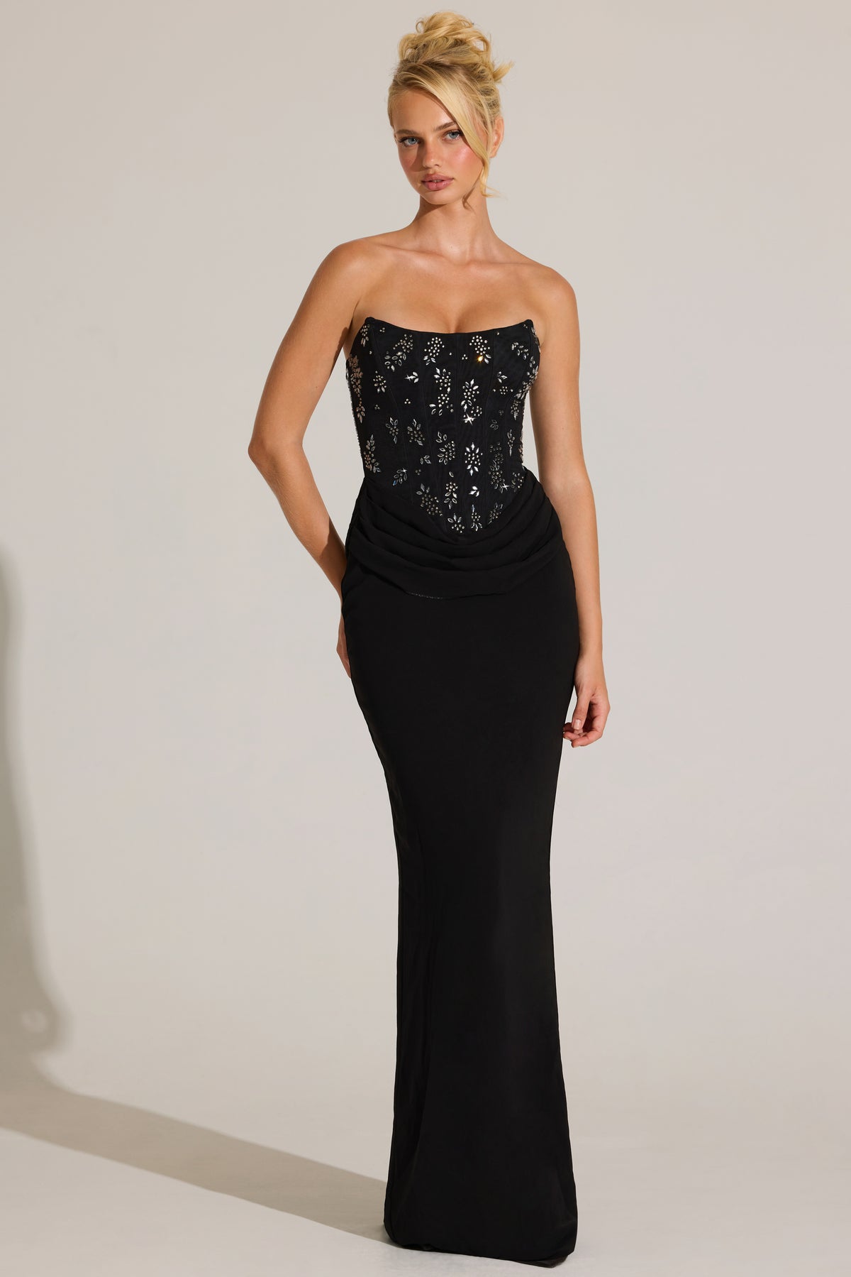 Embellished Corset Maxi Dress in Black