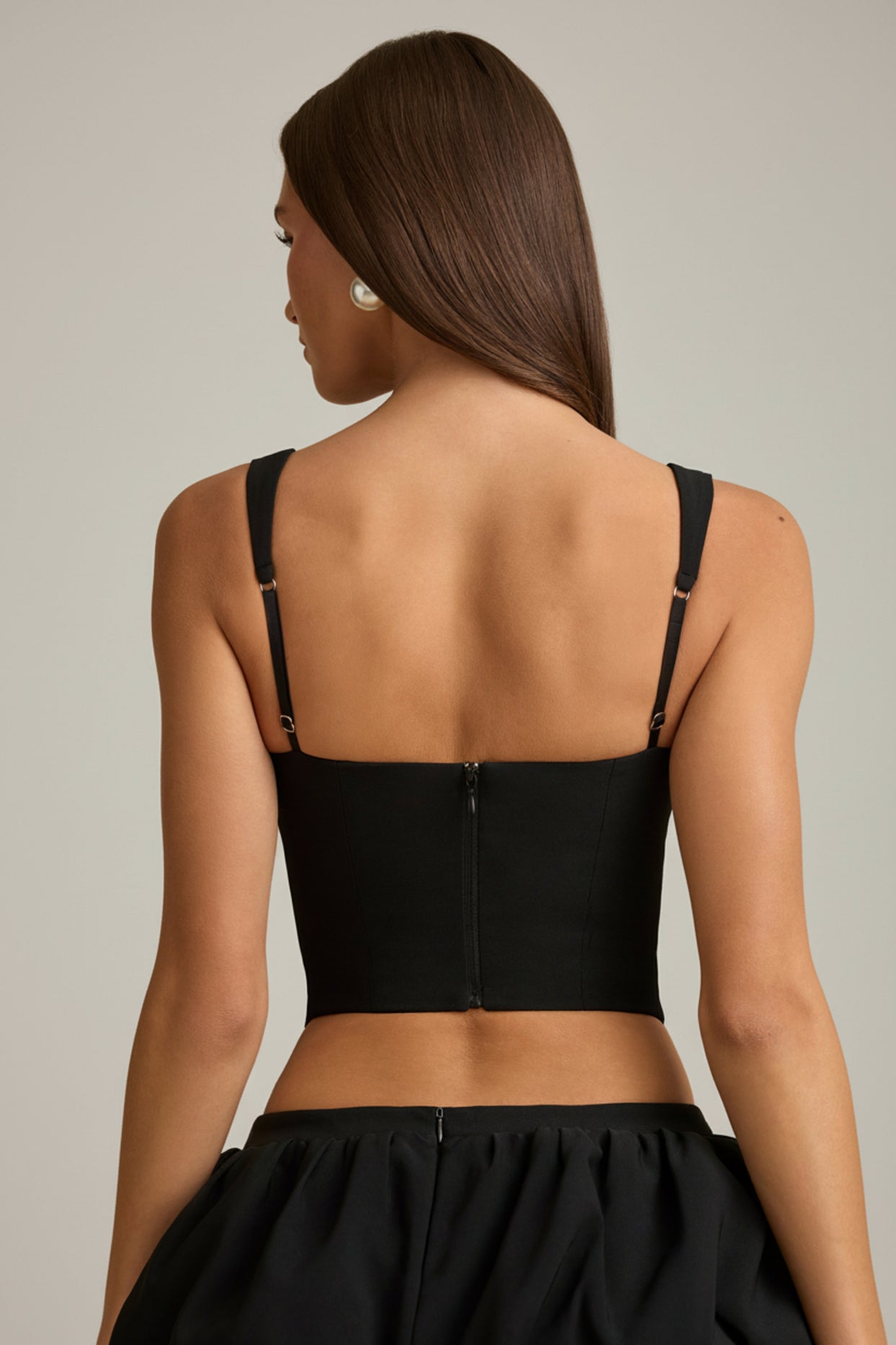 Cut-Out Bow-Detail Corset Top in Black - 2