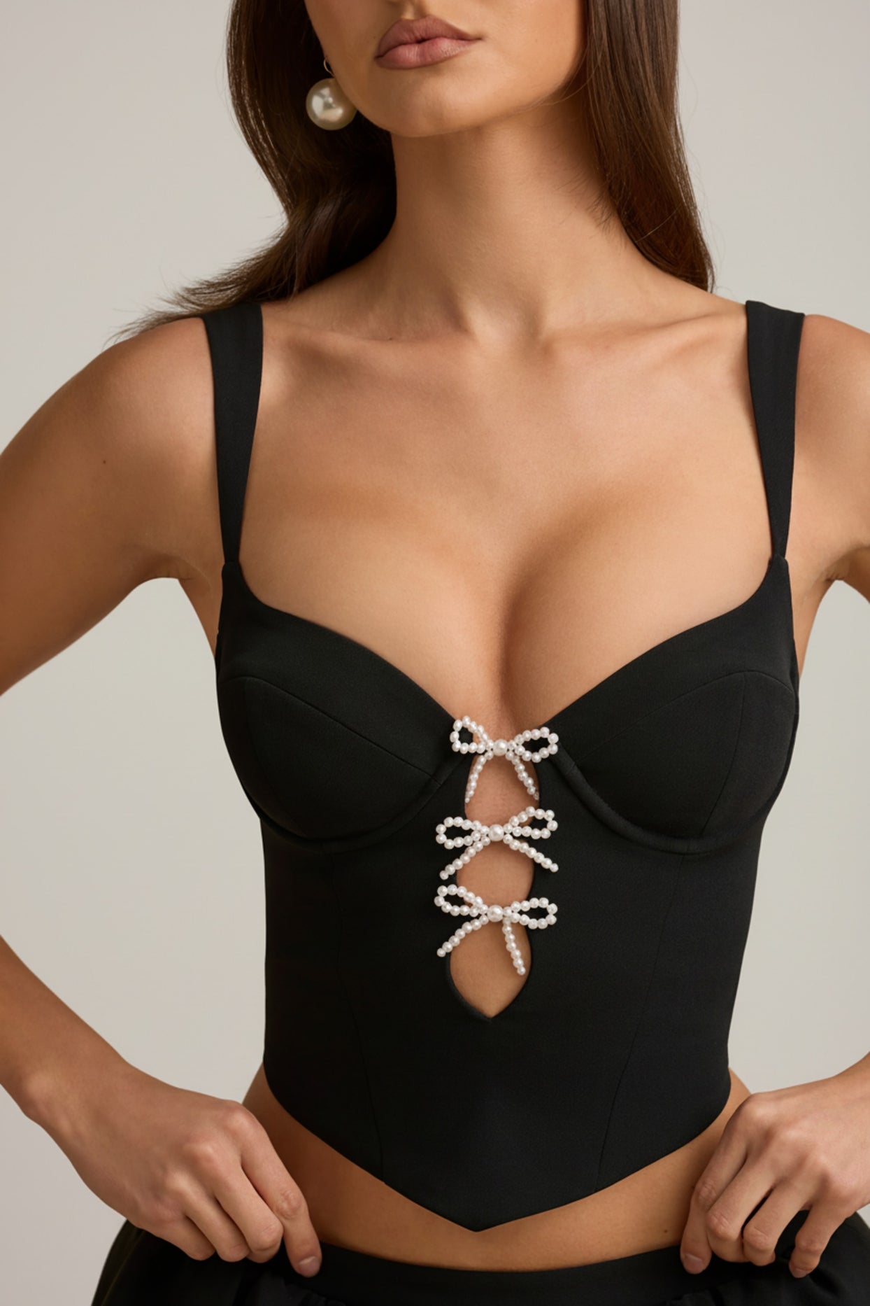 Cut-Out Bow-Detail Corset Top in Black - 4