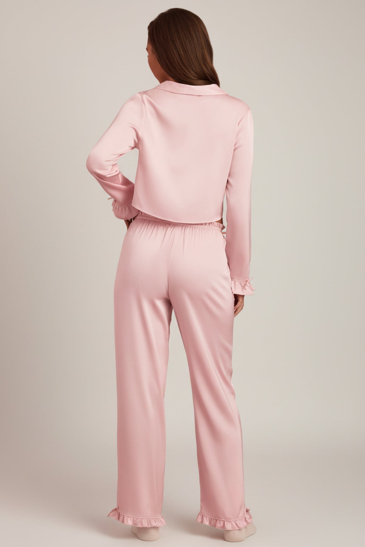 Ruffle-Trim Mid-Rise Pyjama Trousers in Baby Pink - 2