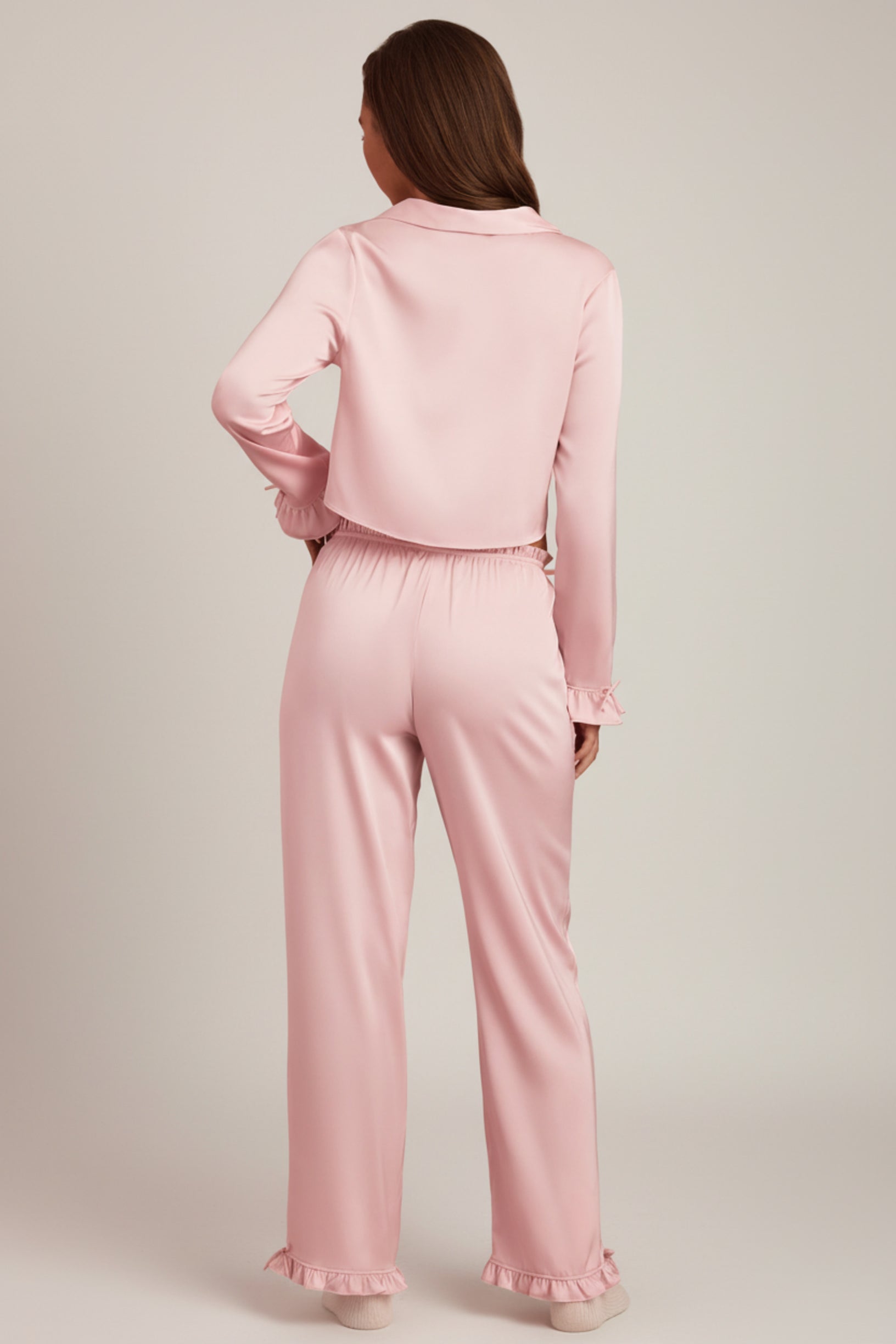 Ruffle-Trim Mid-Rise Pyjama Trousers in Baby Pink - 2