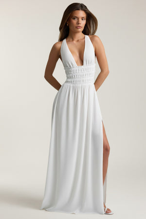 Plunge Cross-Back Maxi Dress in White