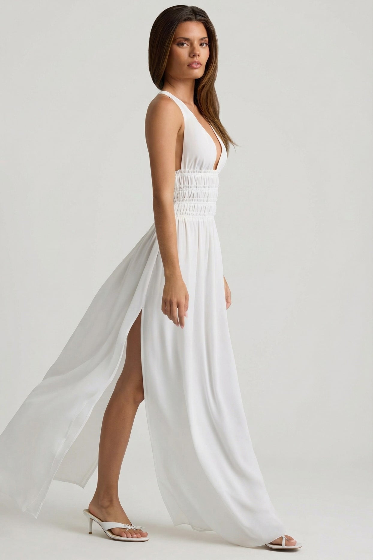 Plunge Cross-Back Maxi Dress in White - 6
