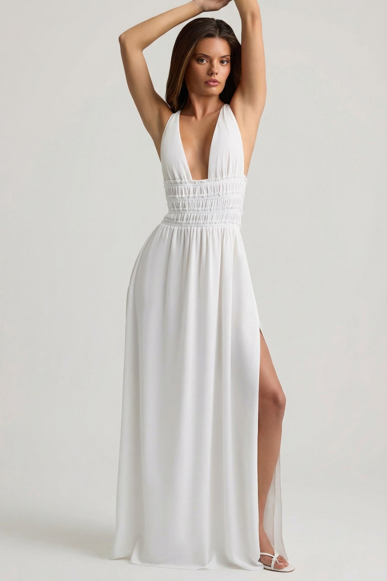 Plunge Cross-Back Maxi Dress in White - 7