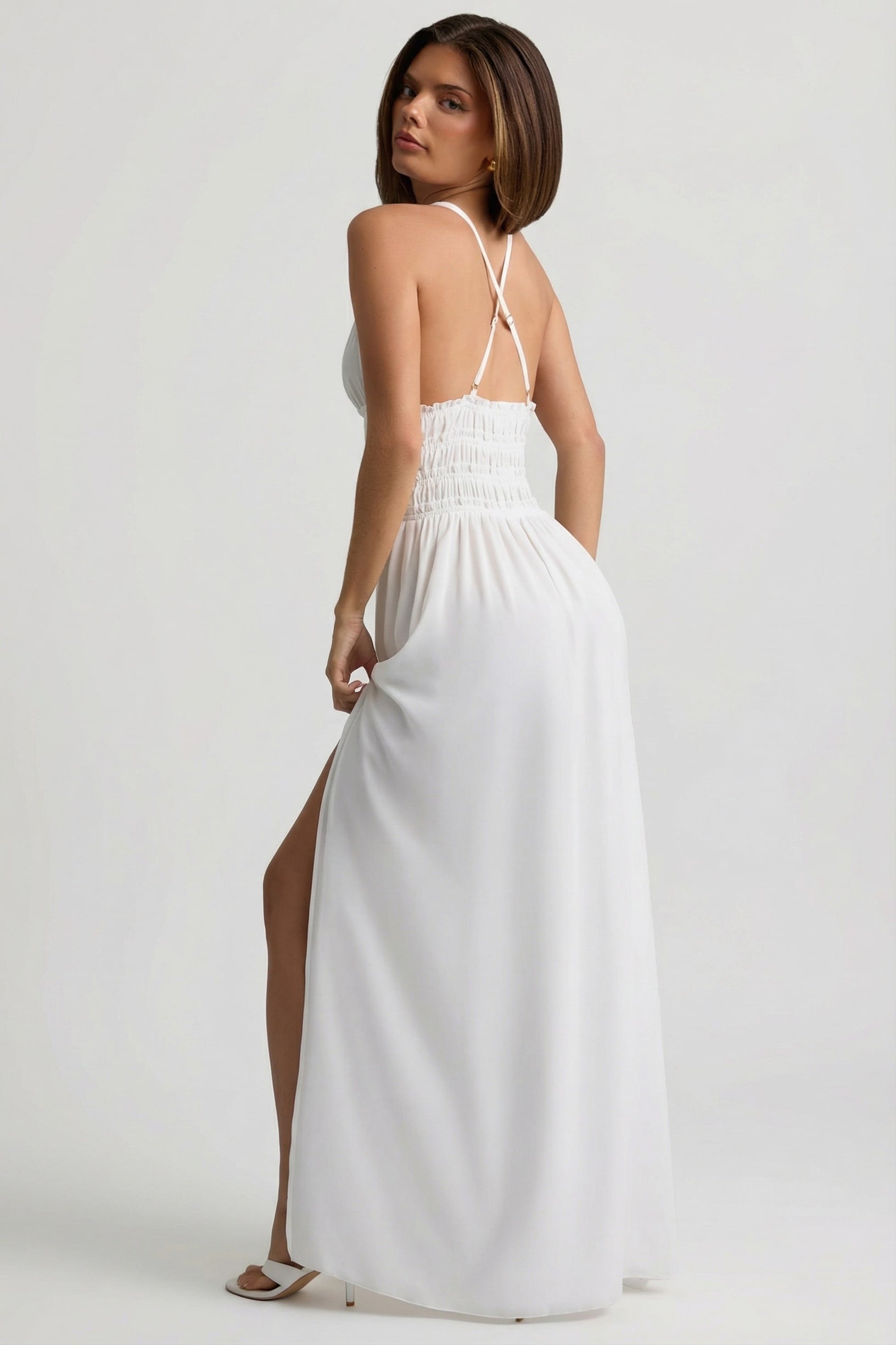 Plunge Cross-Back Maxi Dress in White - 2