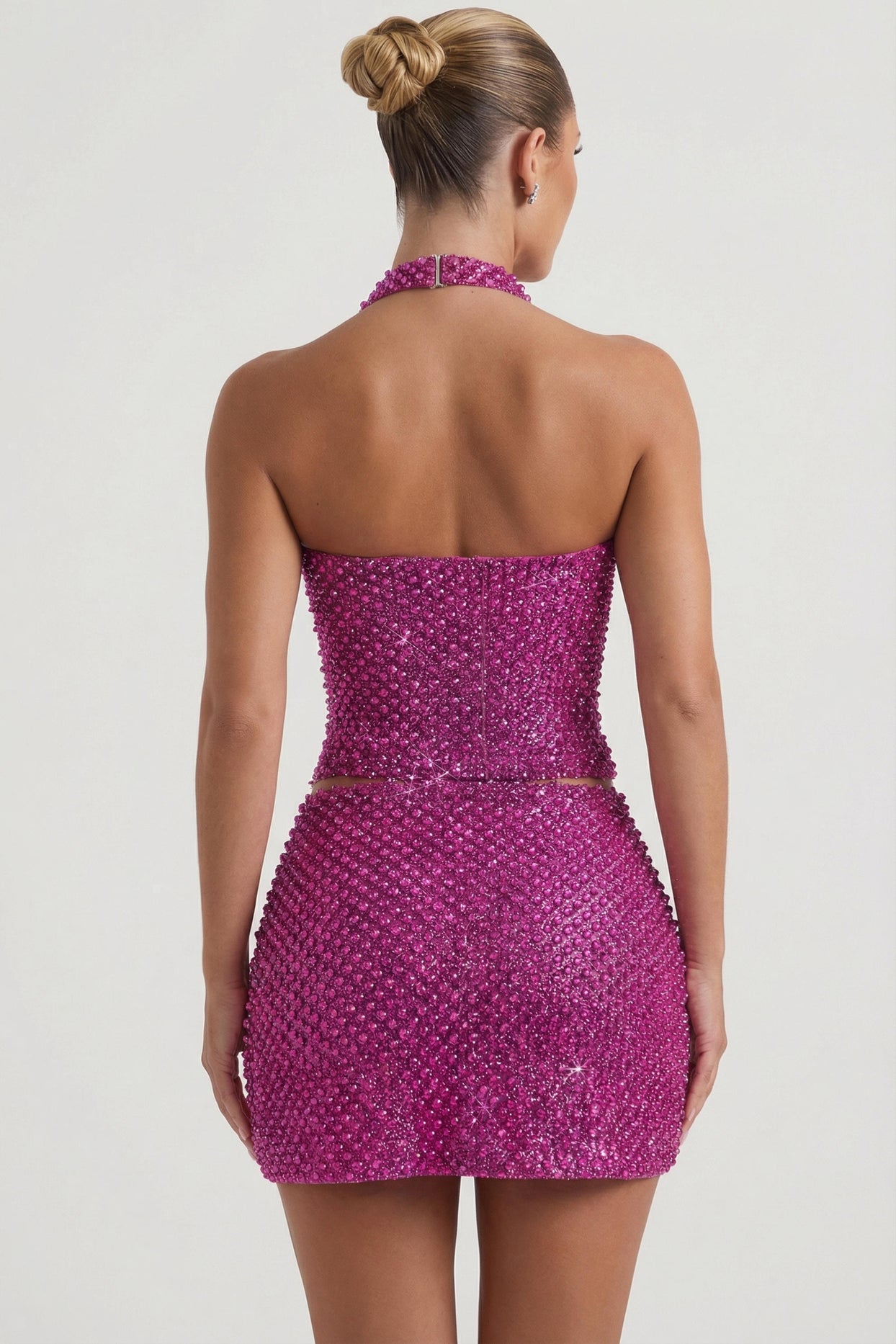 Embellished Heart-Detail A-Line Micro Mini Skirt in Magenta - 2