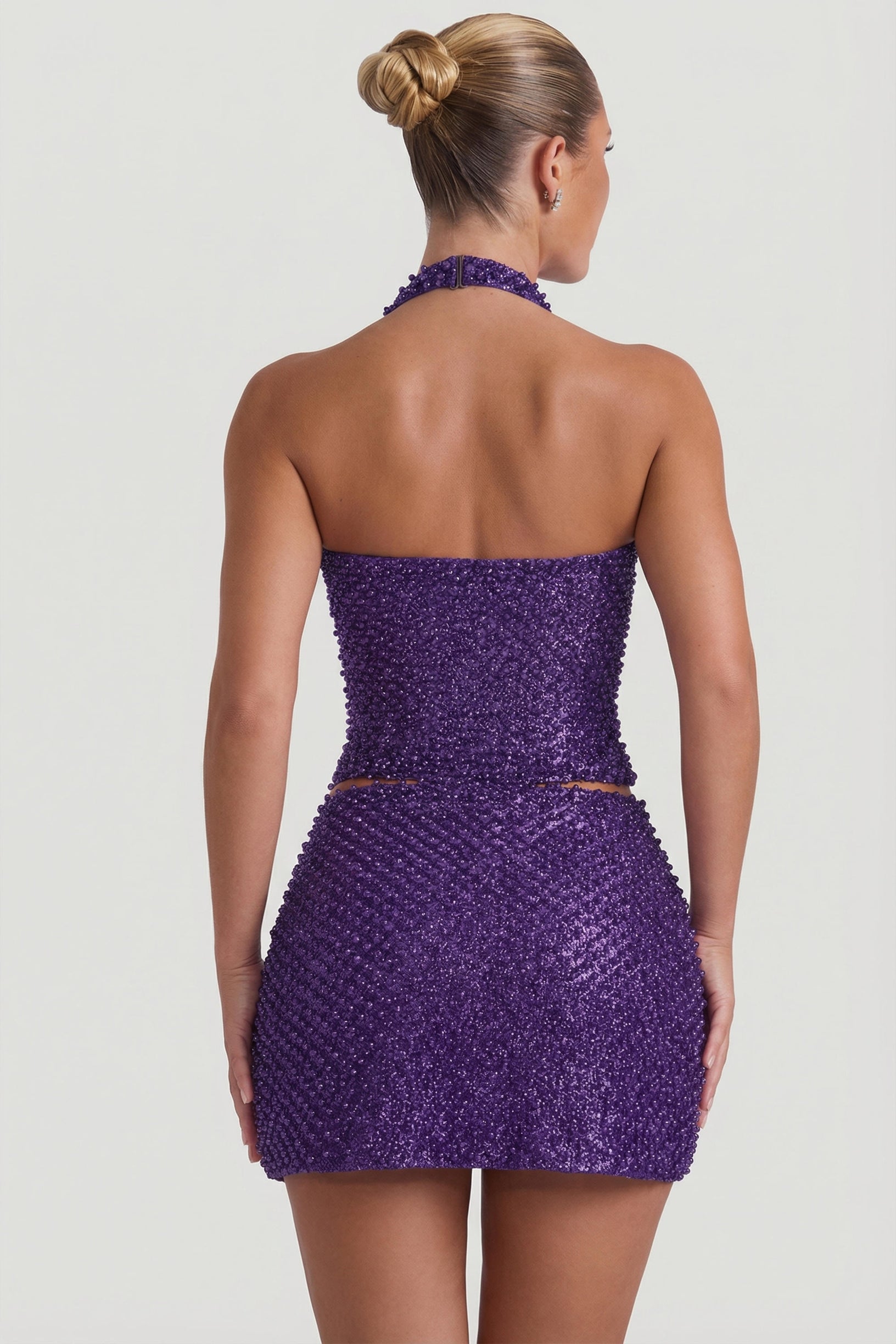 Embellished Heart-Detail A-Line Micro Mini Skirt in Purple - 2