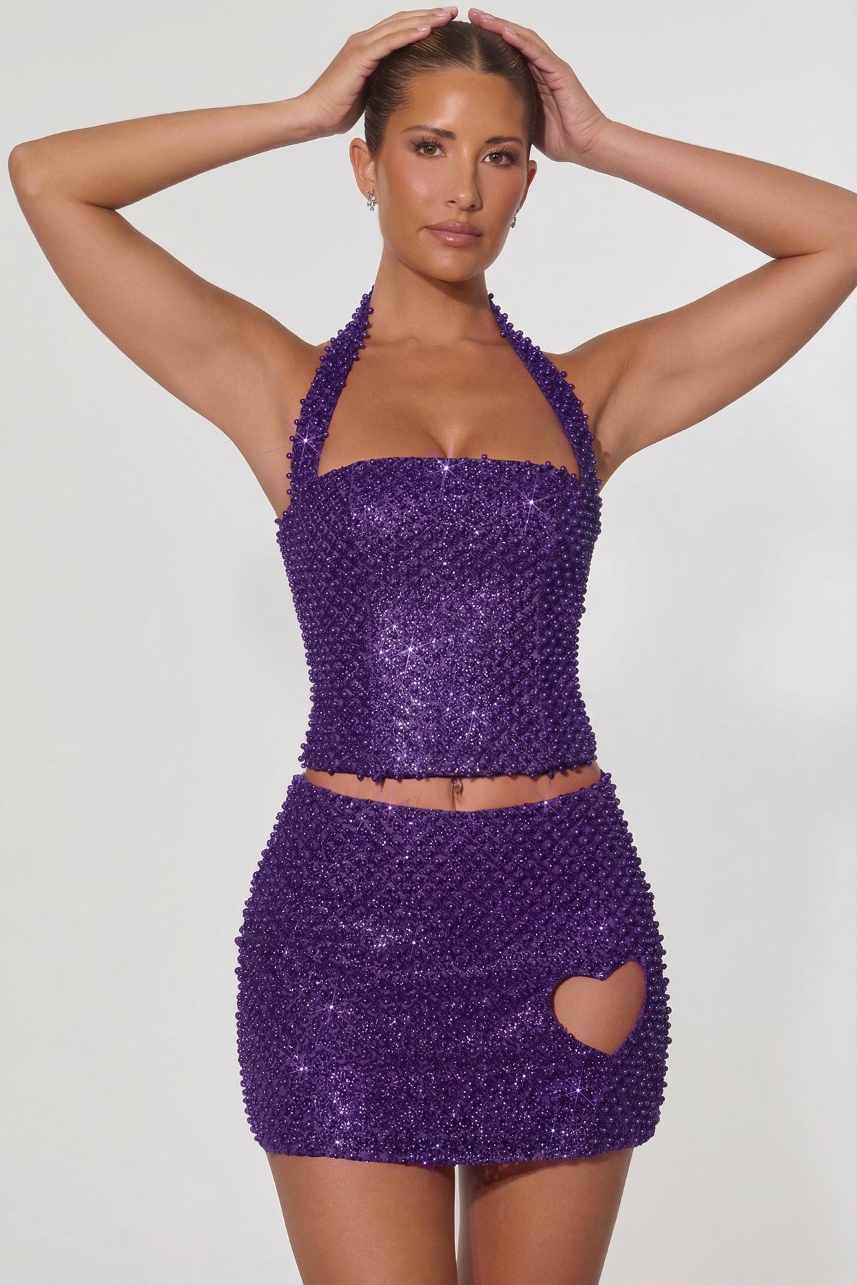 Embellished Heart-Detail A-Line Micro Mini Skirt in Purple - 1