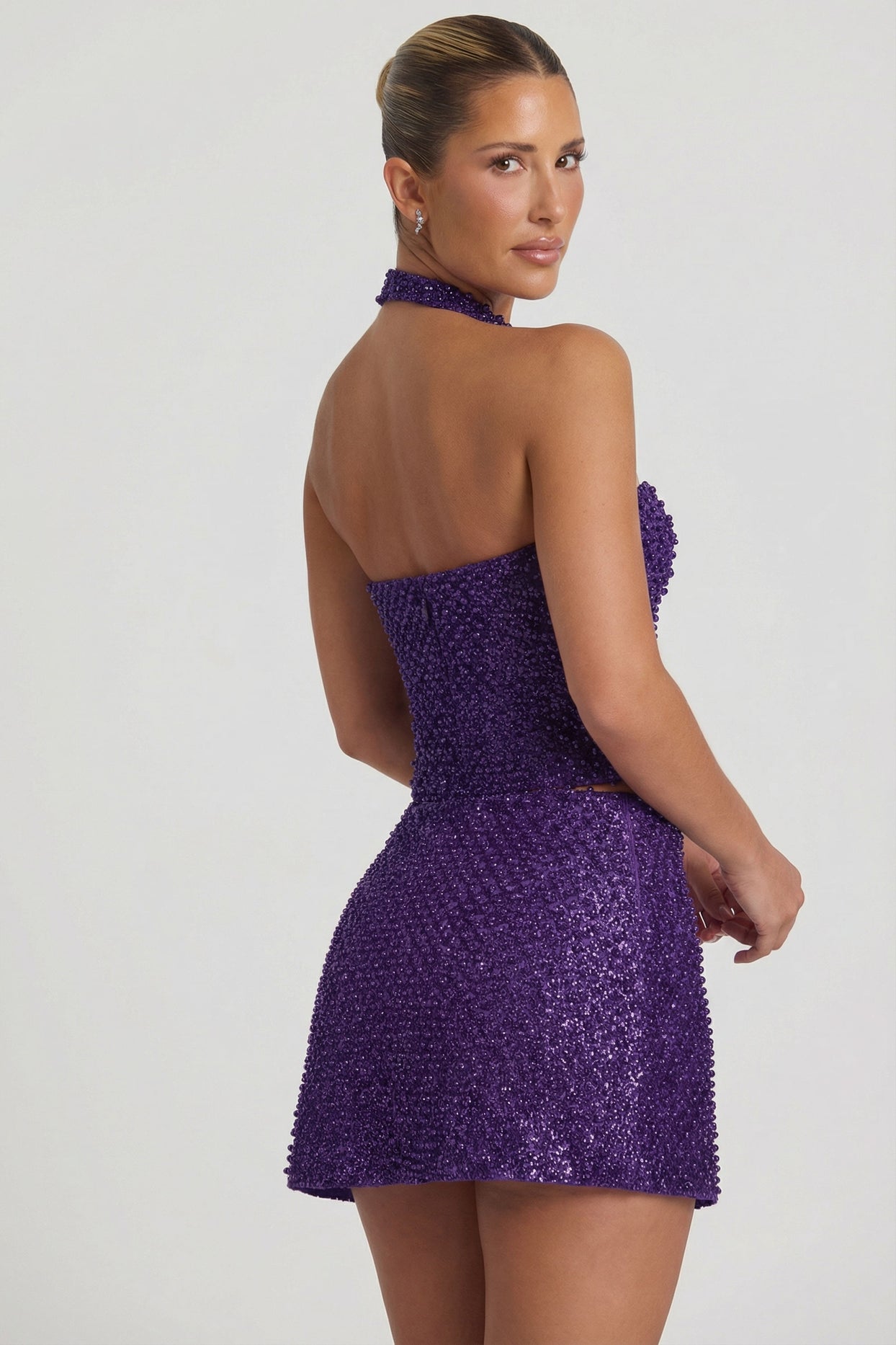 Embellished Heart-Detail A-Line Micro Mini Skirt in Purple - 6