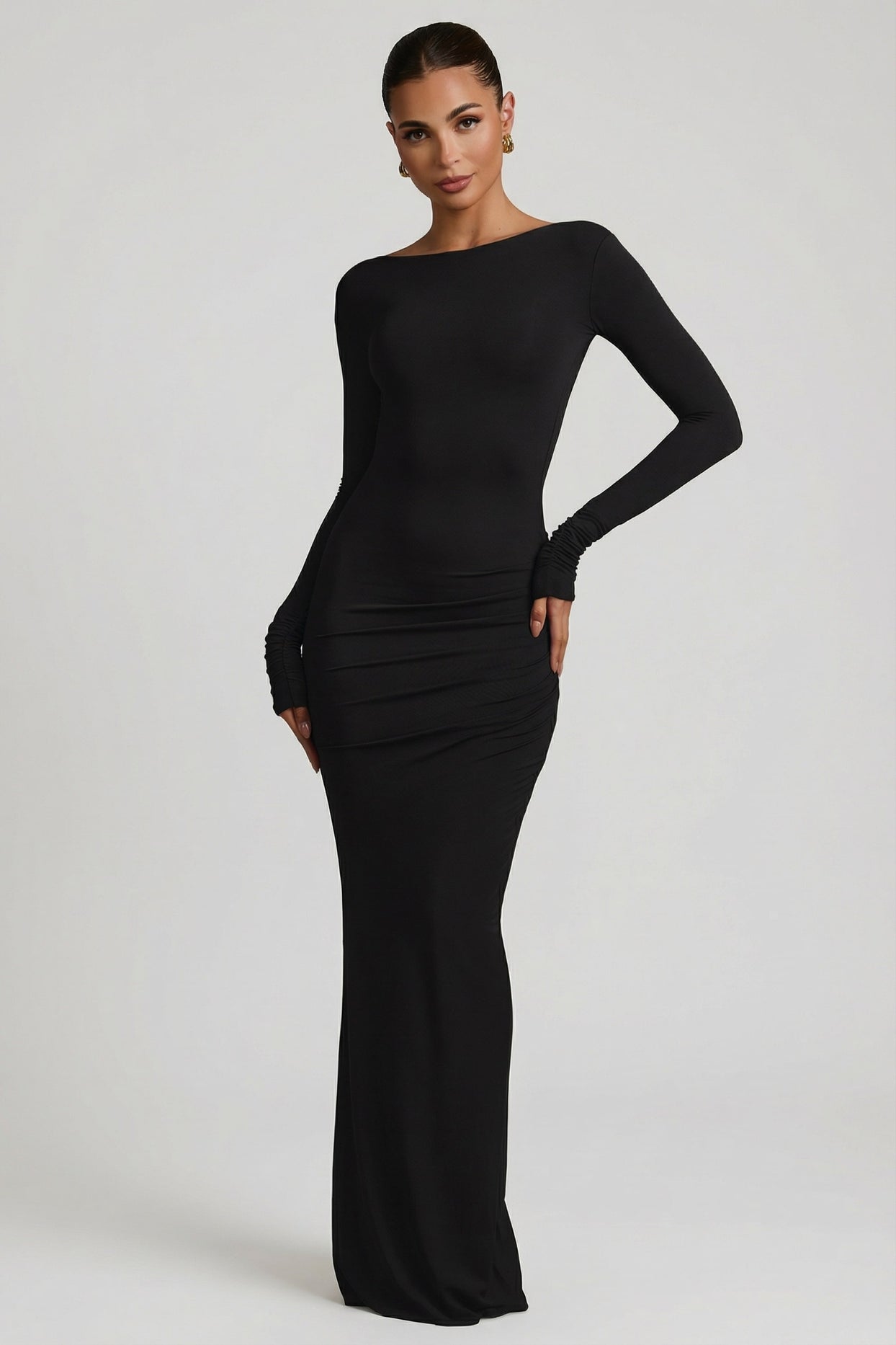 Modal Ruched Backless Maxi Dress in Black - 5