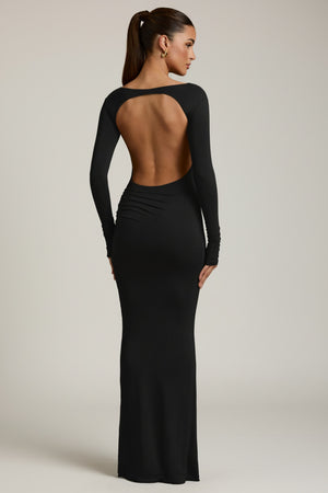 Modal Ruched Backless Maxi Dress in Black