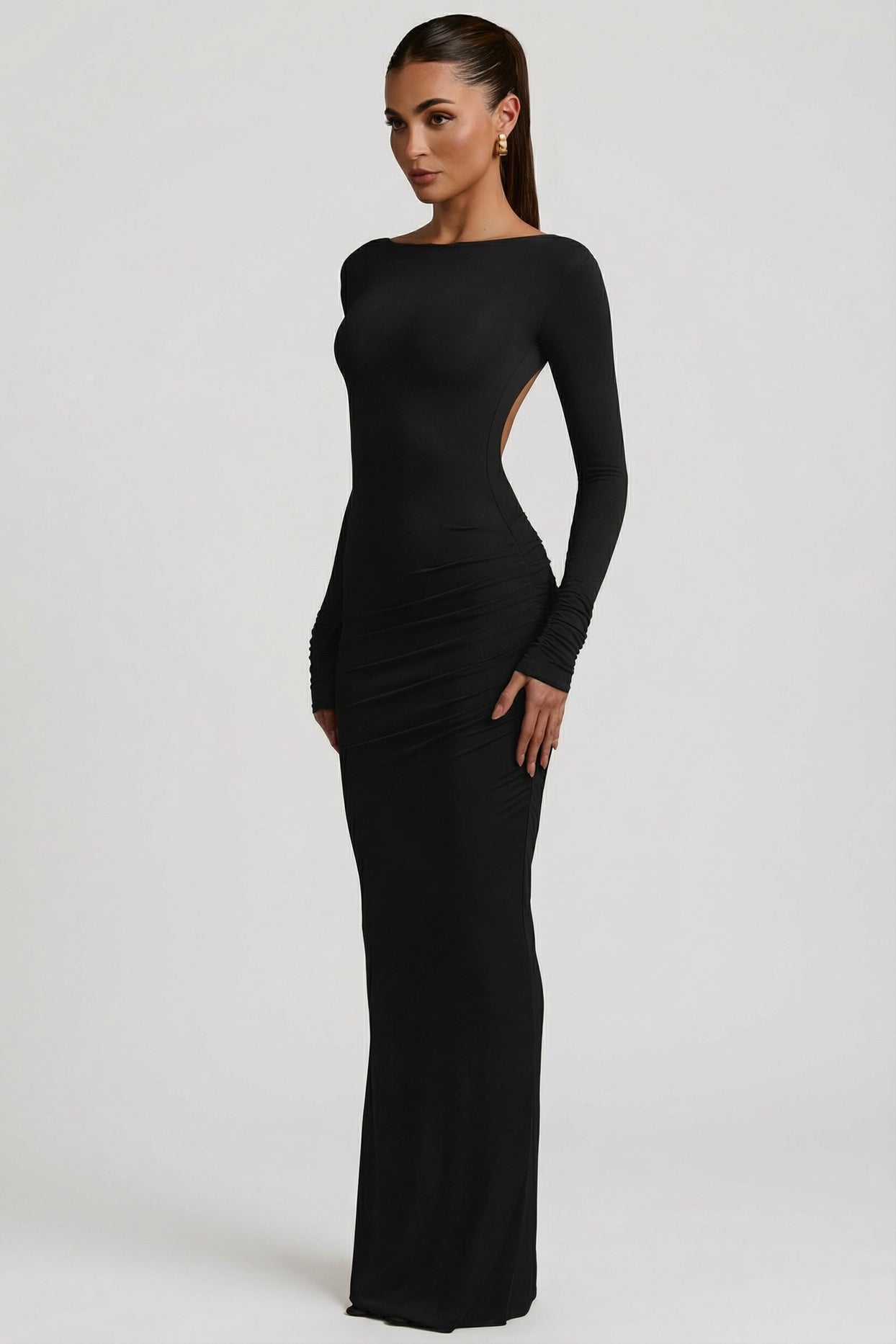 Modal Ruched Backless Maxi Dress in Black - 8