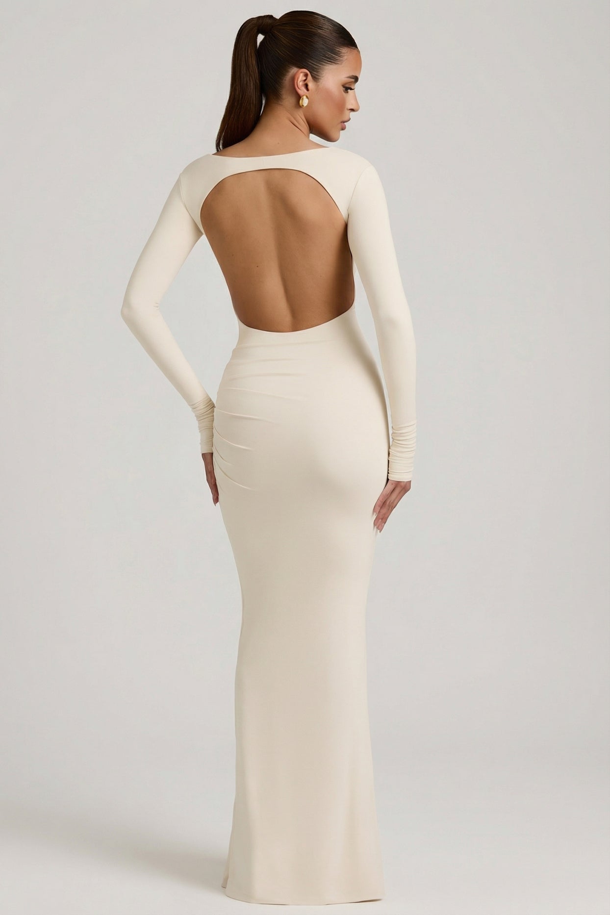 Modal Ruched Backless Maxi Dress in Ivory - 8